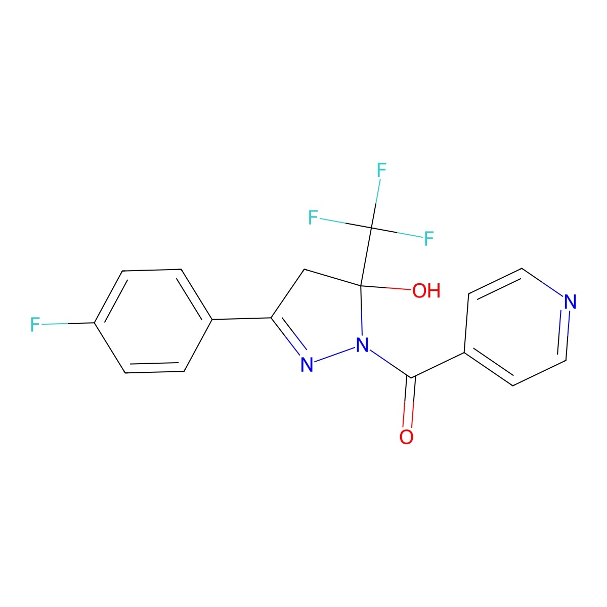 [3-(4-fluorophenyl)-5-hydroxy-5-(trifluoromethyl)-4,5-dihydro-1H-pyrazol-1-yl](pyridin-4-yl)methanone molecular structure, CAS 352651-66-2