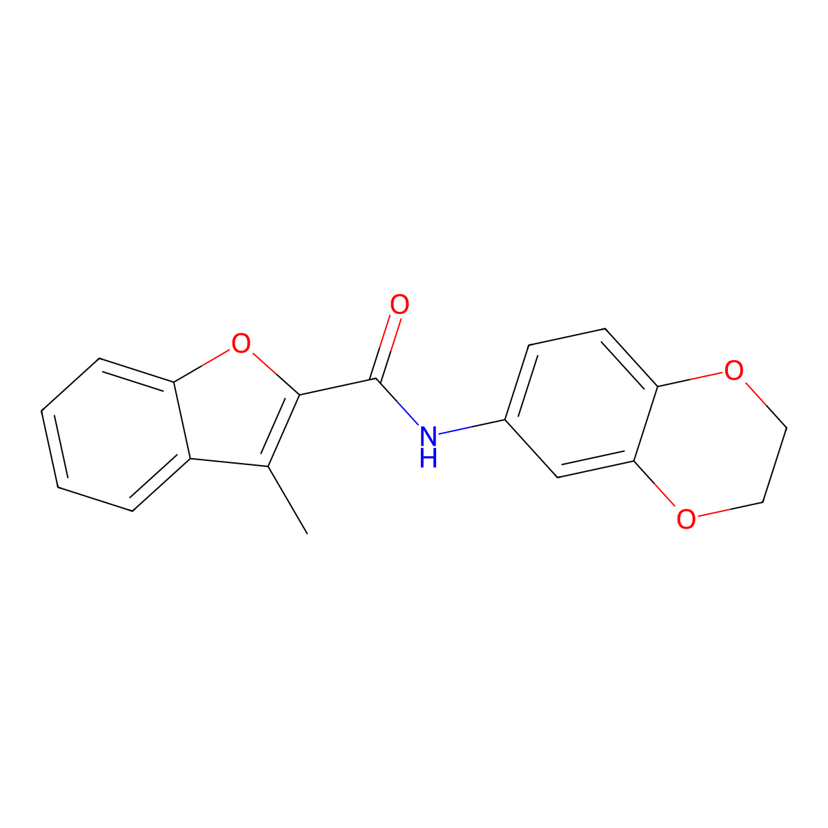 N-(2,3-dihydro-1,4-benzodioxin-6-yl)-3-methyl-1-benzofuran-2-carboxamide molecular structure, CAS 352651-75-3
