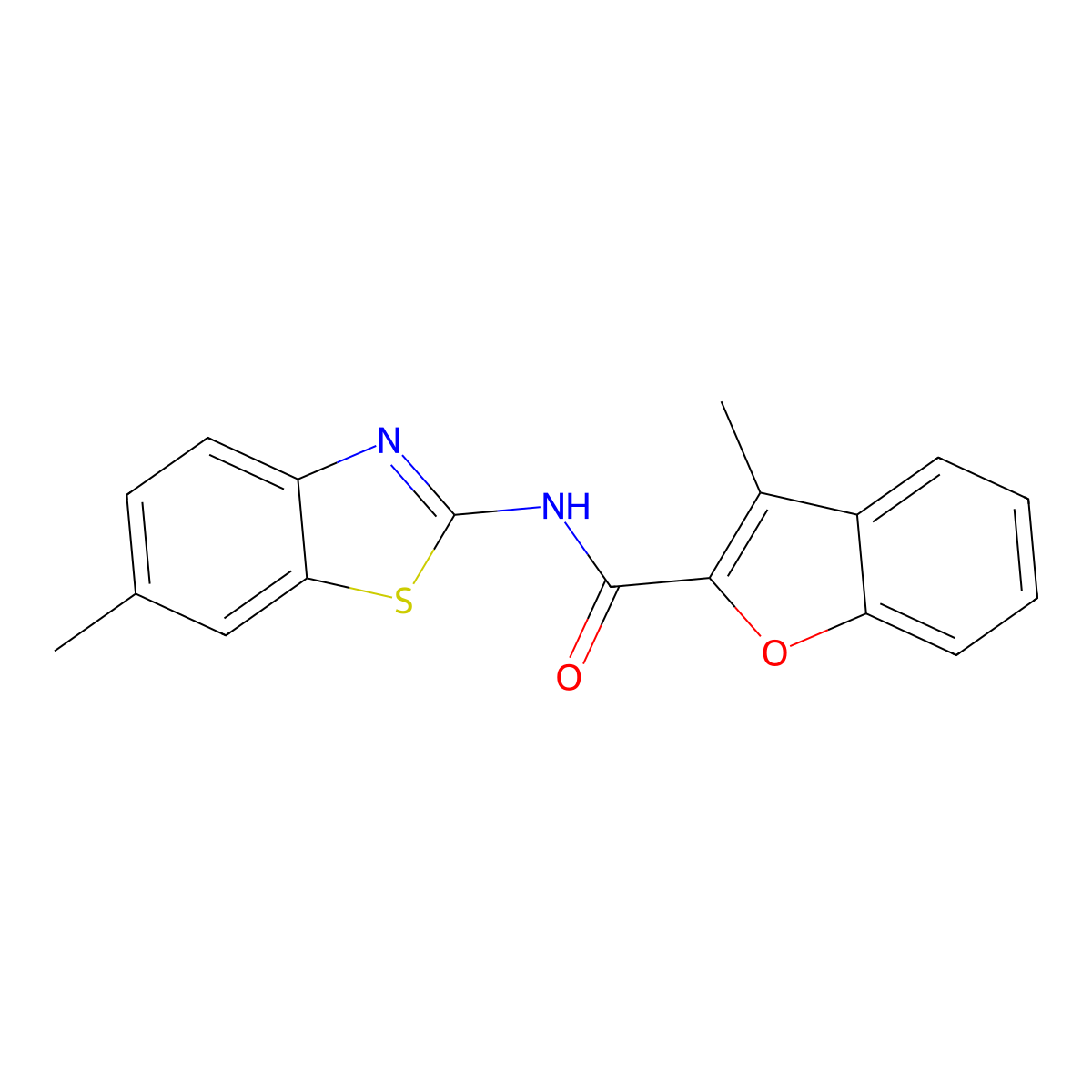 3-methyl-N-(6-methyl-1,3-benzothiazol-2-yl)-1-benzofuran-2-carboxamide molecular structure, CAS 352651-82-2