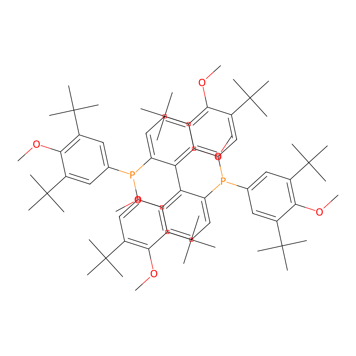 (R)-(-)-2,2'-Bis[di(3,5-di-t-butyl-4-methoxyphenyl)phosphino]-6,6'-dimethoxy-1,1'-biphenyl , (R)-(6,6′-Dimethoxybiphenyl-2,2′-diyl)bis[bis(3,5-di-tert-butyl-4-methoxyphenyl)phosphine] molecular structure, CAS 352655-61-9