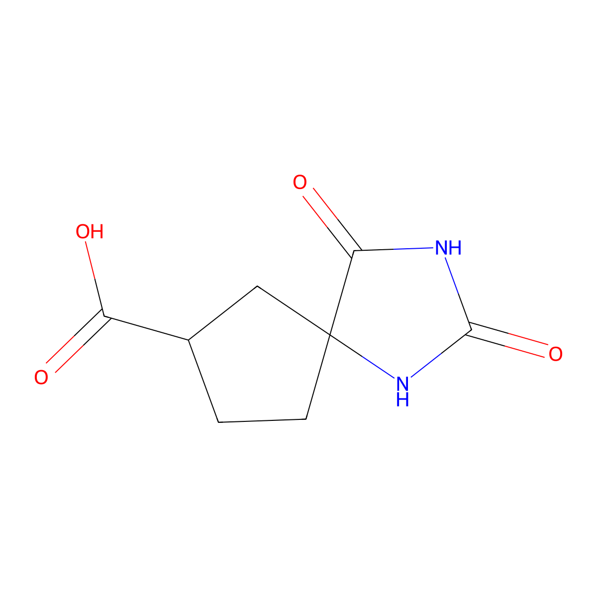 2,4-Dioxo-1,3-diazaspiro[4.4]nonane-7-carboxylic acid molecular structure, CAS 352656-69-0