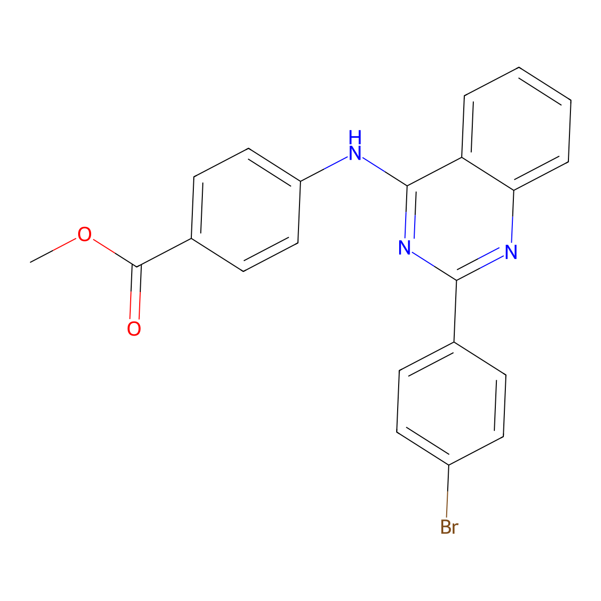 Methyl 4-((2-(4-bromophenyl)quinazolin-4-yl)amino)benzoate molecular structure, CAS 352657-26-2