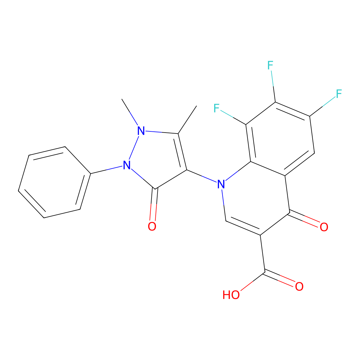 1-(1,5-dimethyl-3-oxo-2-phenyl-2,3-dihydro-1H-pyrazol-4-yl)-6,7,8-trifluoro-4-oxo-1,4-dihydroquinoline-3-carboxylic acid molecular structure, CAS 352657-28-4