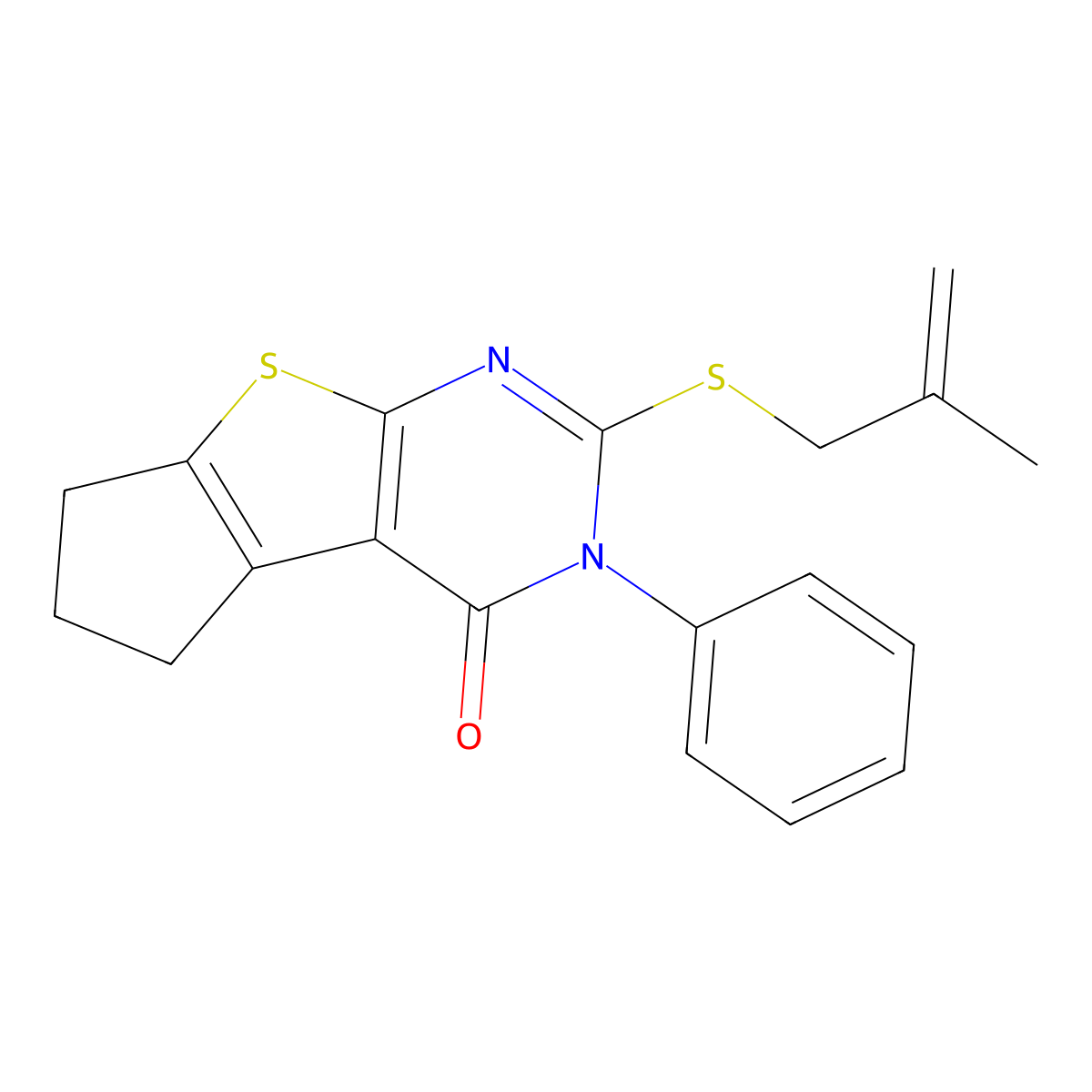 2-[(2-methyl-2-propenyl)sulfanyl]-3-phenyl-3,5,6,7-tetrahydro-4H-cyclopenta[4,5]thieno[2,3-d]pyrimidin-4-one molecular structure, CAS 352657-35-3