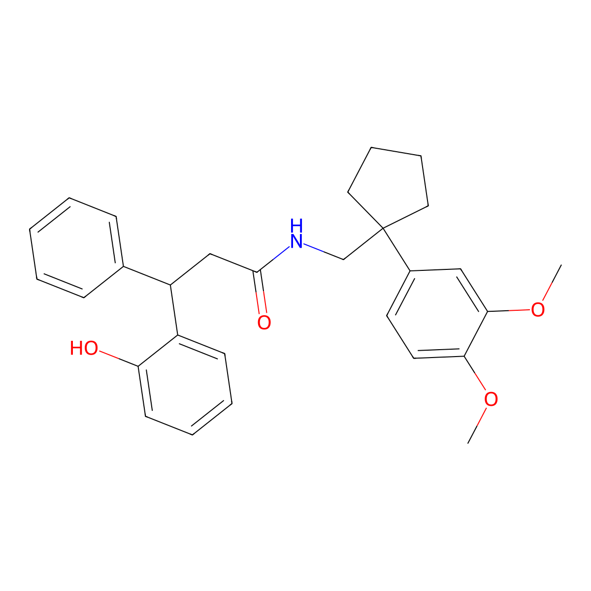 N-[[1-(3,4-dimethoxyphenyl)cyclopentyl]methyl]-3-(2-hydroxyphenyl)-3-phenylpropanamide molecular structure, CAS 352657-43-3