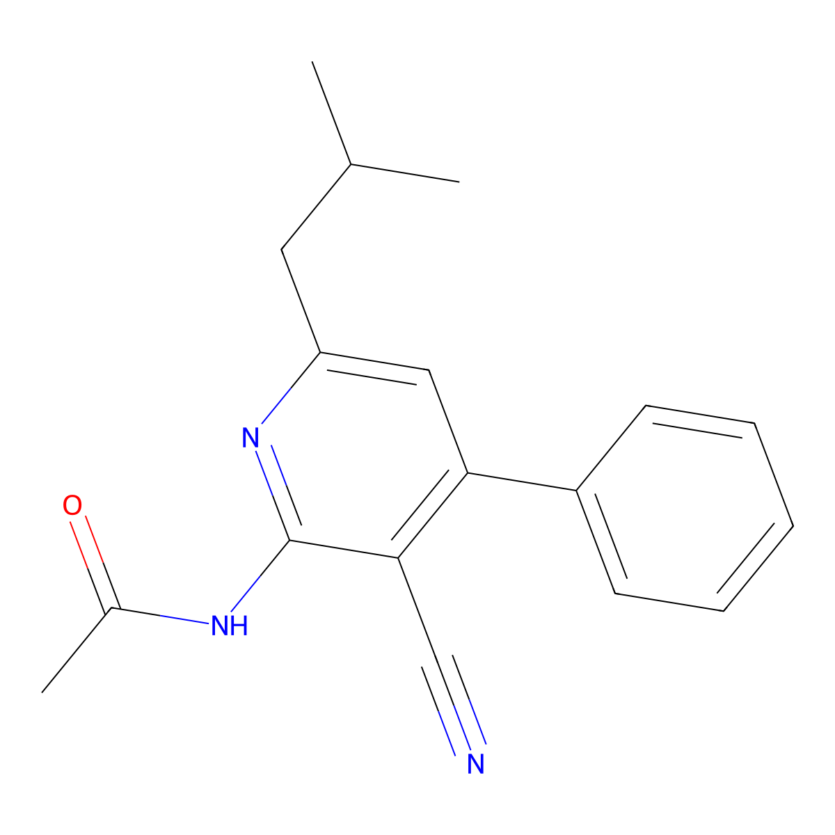 N-[3-cyano-6-(2-methylpropyl)-4-phenylpyridin-2-yl]acetamide molecular structure, CAS 352657-68-2