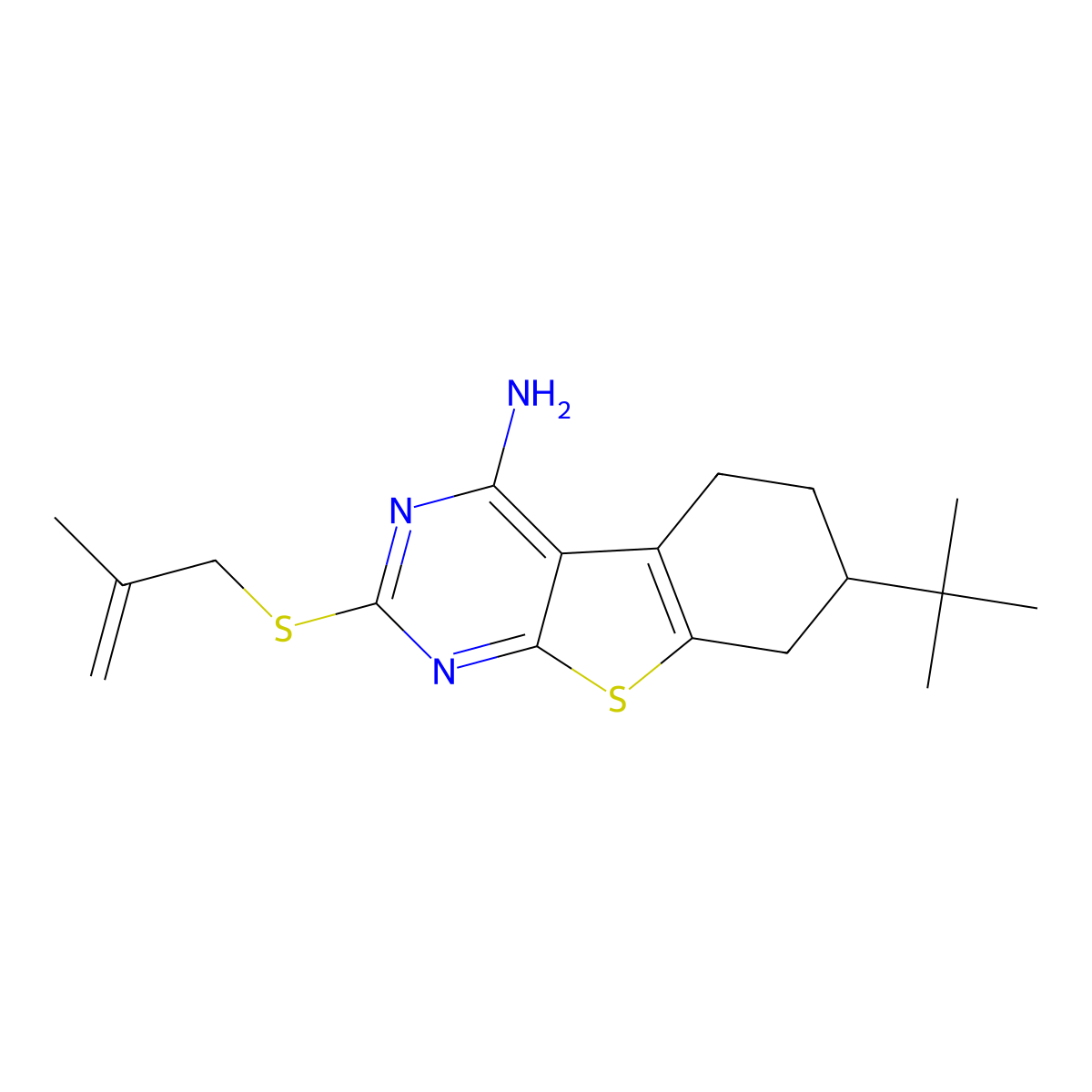 7-Tert-butyl-2-(2-methylprop-2-enylsulfanyl)-5,6,7,8-tetrahydro-[1]benzothiolo[2,3-d]pyrimidin-4-amine molecular structure, CAS 352657-76-2
