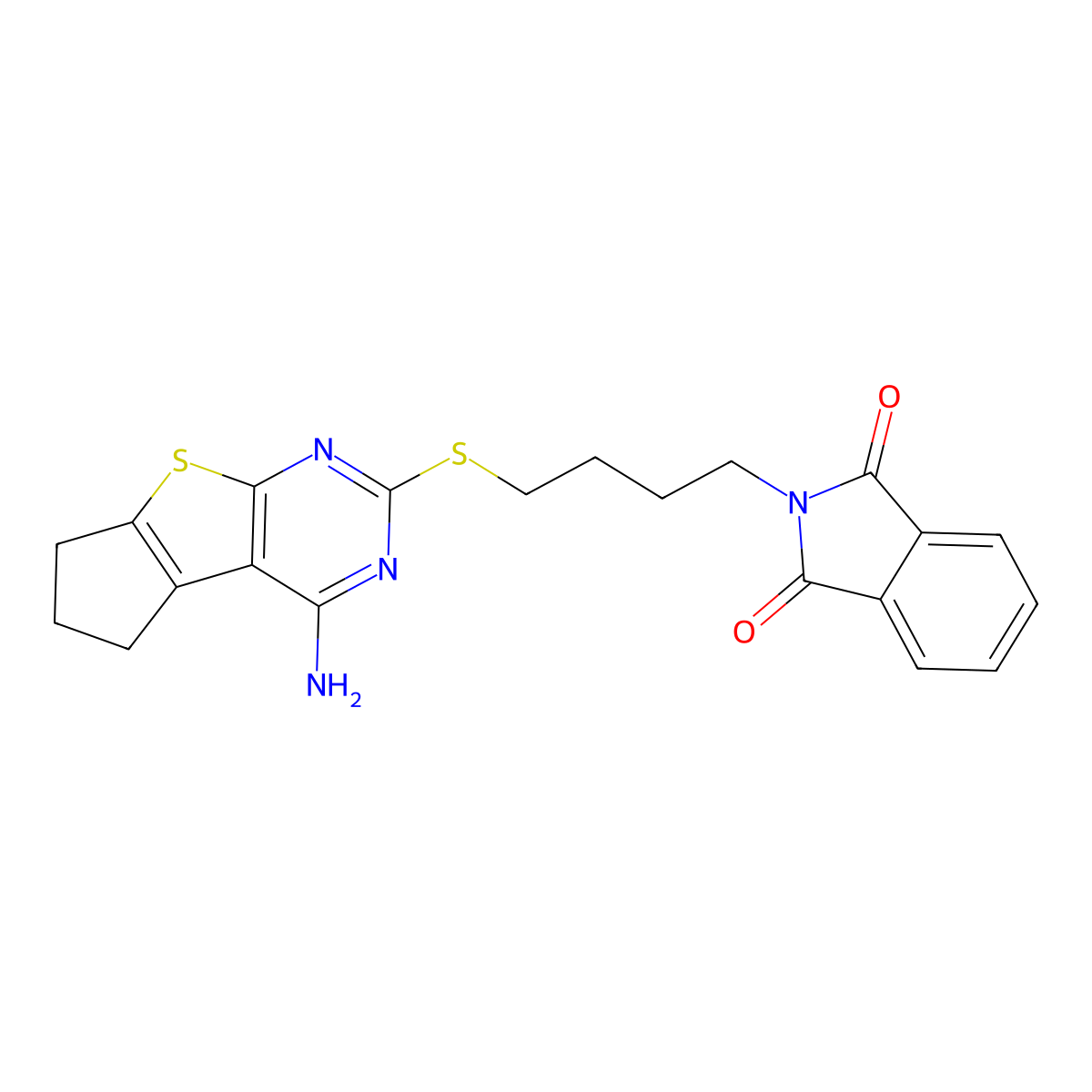 2-{4-[(4-amino-6,7-dihydro-5H-cyclopenta[4,5]thieno[2,3-d]pyrimidin-2-yl)sulfanyl]butyl}-1H-isoindole-1,3(2H)-dione molecular structure, CAS 352657-80-8