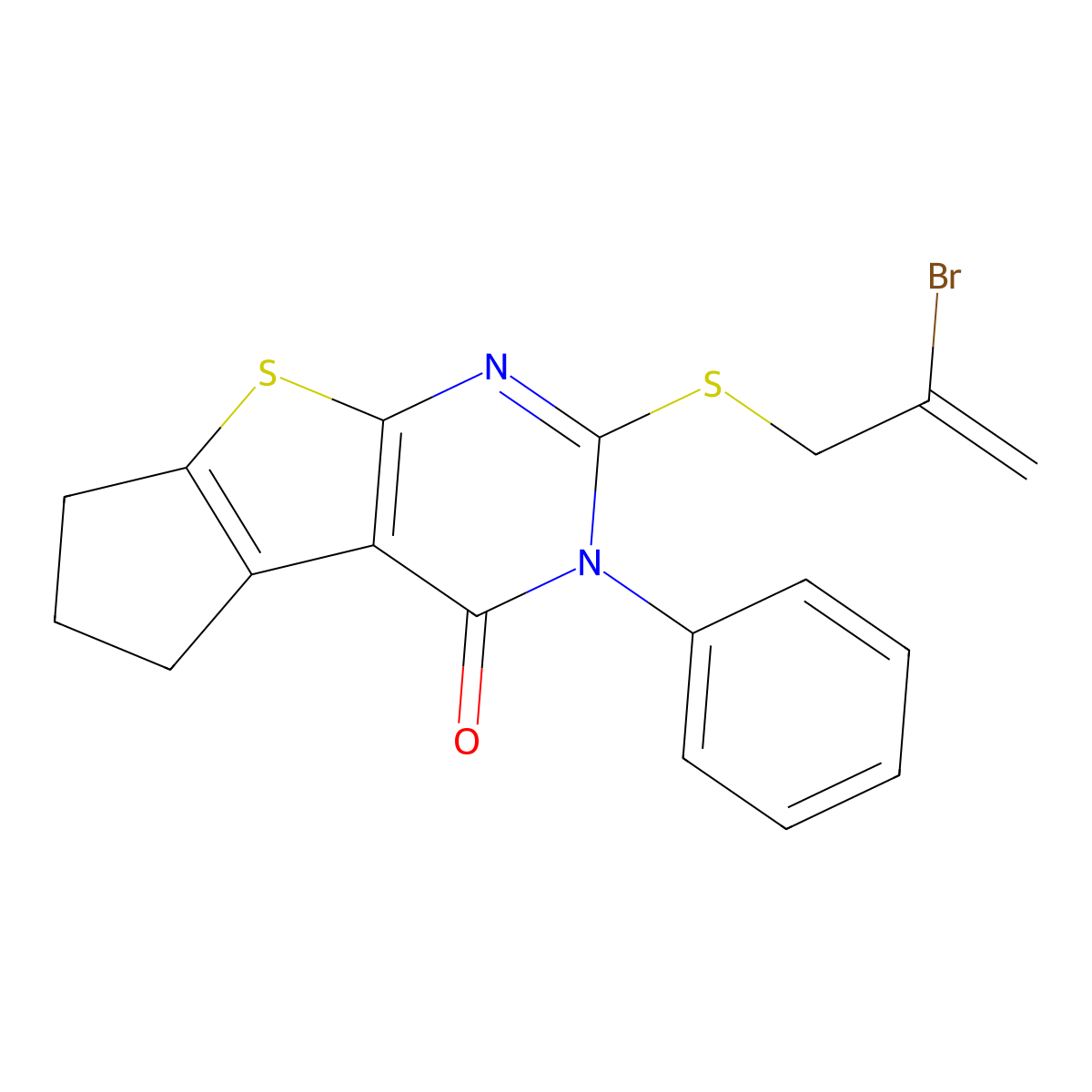 2-[(2-bromo-2-propenyl)sulfanyl]-3-phenyl-3,5,6,7-tetrahydro-4H-cyclopenta[4,5]thieno[2,3-d]pyrimidin-4-one molecular structure, CAS 352657-91-1