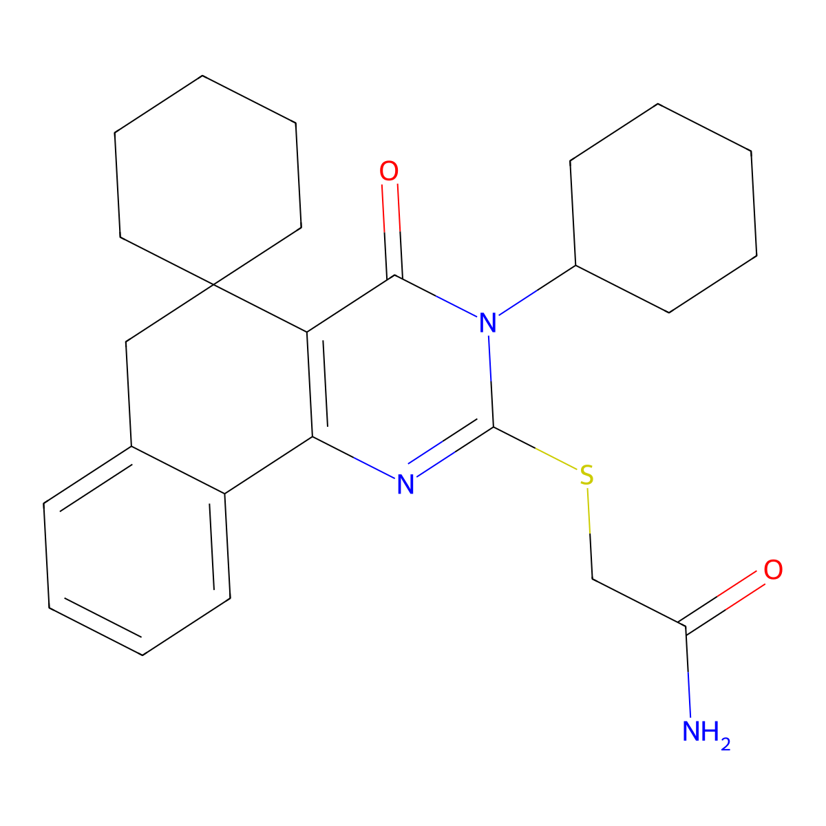 2-(3-cyclohexyl-4-oxospiro[6H-benzo[h]quinazoline-5,1'-cyclohexane]-2-yl)sulfanylacetamide molecular structure, CAS 352658-95-8
