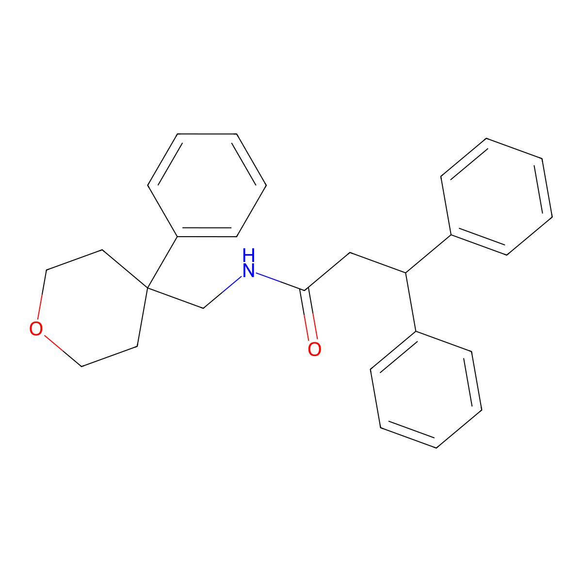 3,3-diphenyl-N-[(4-phenyloxan-4-yl)methyl]propanamide molecular structure, CAS 352659-08-6