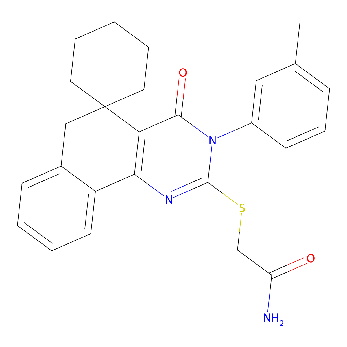 2-[3-(3-methylphenyl)-4-oxospiro[6H-benzo[h]quinazoline-5,1'-cyclohexane]-2-yl]sulfanylacetamide molecular structure, CAS 352659-09-7