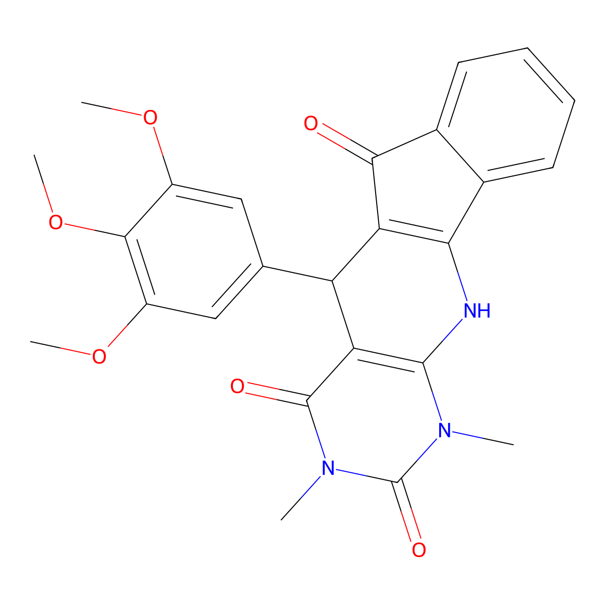 1,3-dimethyl-5-(3,4,5-trimethoxyphenyl)-1H-indeno[2',1':5,6]pyrido[2,3-d]pyrimidine-2,4,6(3H,5H,11H)-trione molecular structure, CAS 352659-15-5