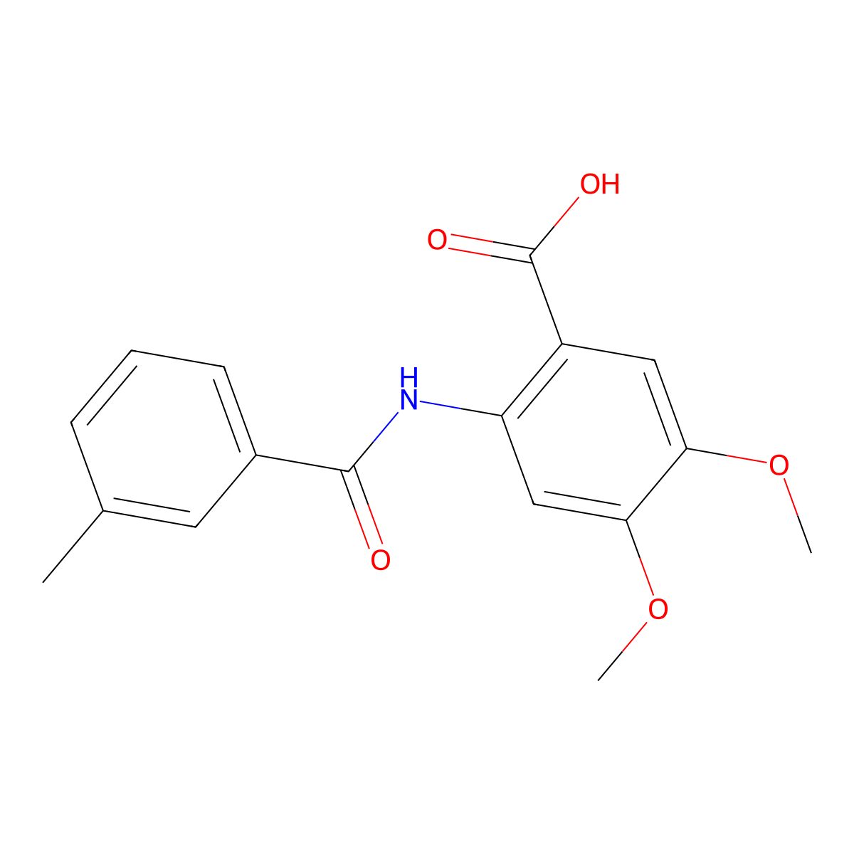 4,5-Dimethoxy-2-[(3-methylbenzoyl)amino]benzoic acid molecular structure, CAS 352659-16-6