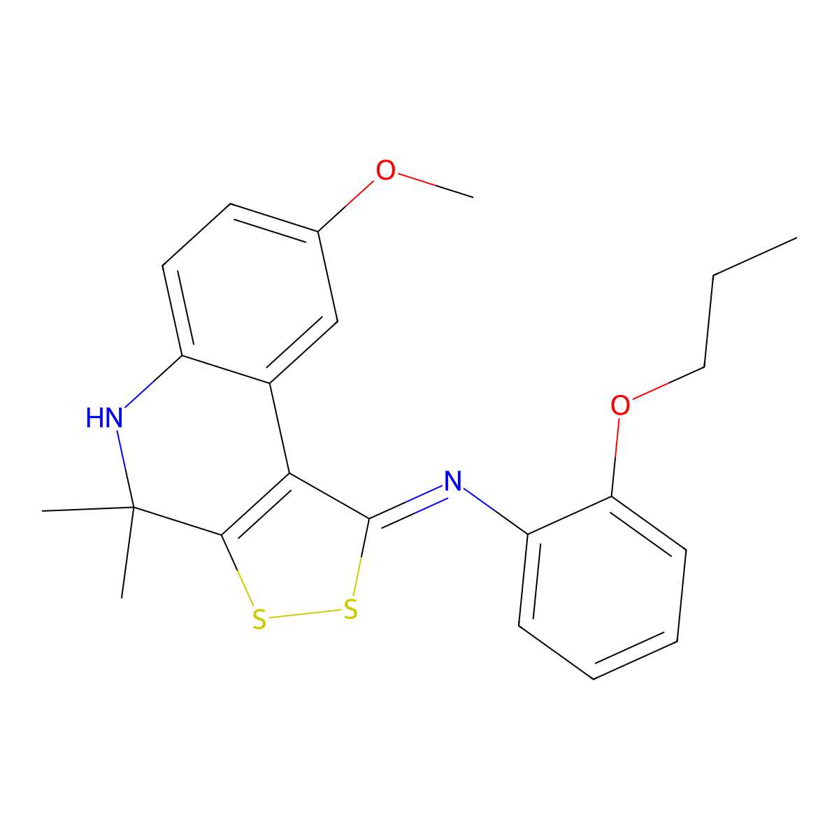 8-methoxy-4,4-dimethyl-N-(2-propoxyphenyl)-5H-dithiolo[3,4-c]quinolin-1-imine molecular structure, CAS 352659-26-8