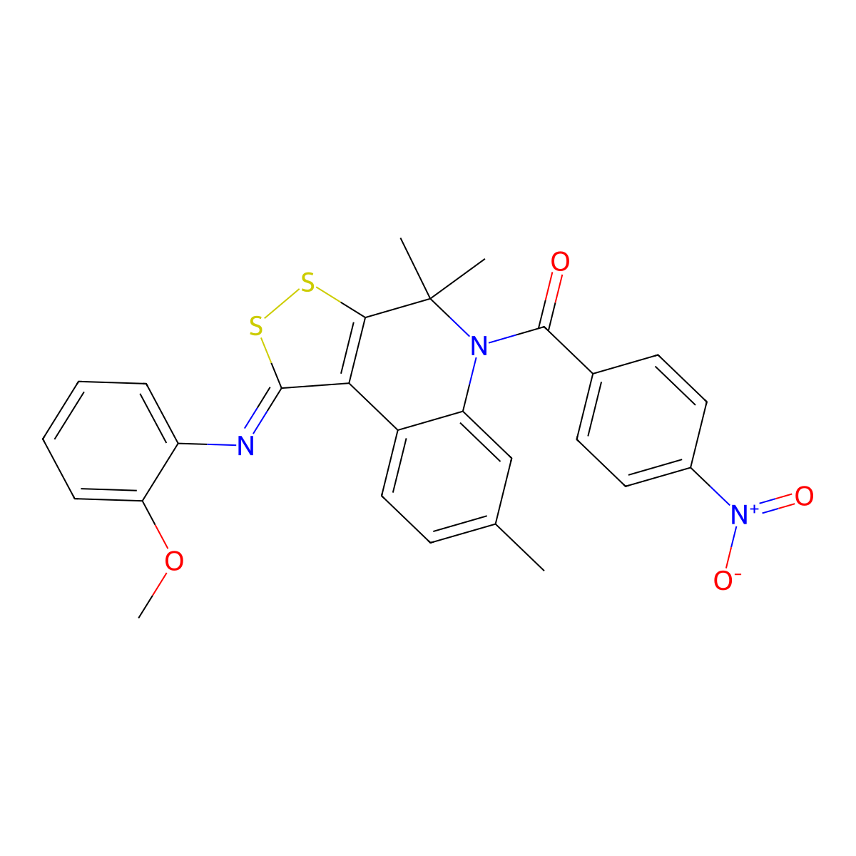 [1-(2-Methoxyphenyl)imino-4,4,7-trimethyldithiolo[3,4-c]quinolin-5-yl]-(4-nitrophenyl)methanone molecular structure, CAS 352659-28-0