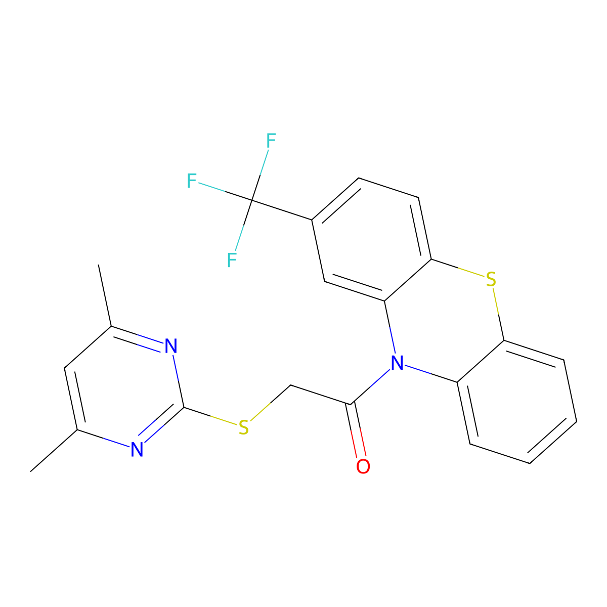 10-{[(4,6-dimethyl-2-pyrimidinyl)sulfanyl]acetyl}-2-(trifluoromethyl)-10H-phenothiazine molecular structure, CAS 352659-35-9