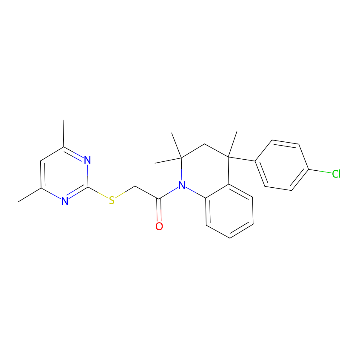 1-[4-(4-chlorophenyl)-2,2,4-trimethyl-3H-quinolin-1-yl]-2-(4,6-dimethylpyrimidin-2-yl)sulfanylethanone molecular structure, CAS 352659-36-0