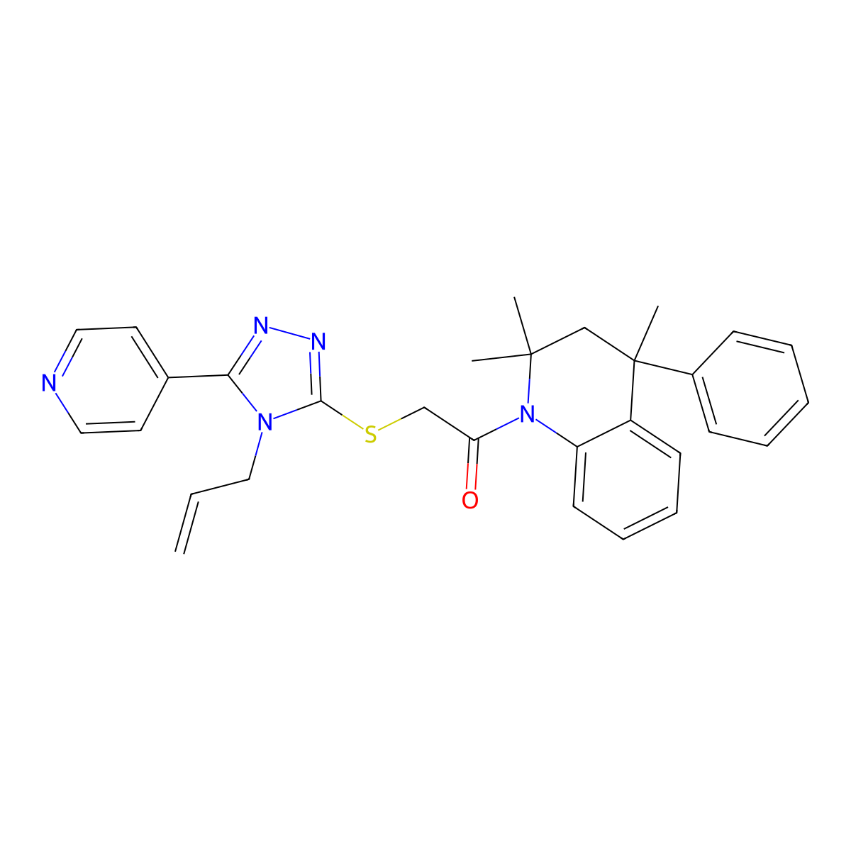 2-[(4-prop-2-enyl-5-pyridin-4-yl-1,2,4-triazol-3-yl)sulfanyl]-1-(2,2,4-trimethyl-4-phenyl-3H-quinolin-1-yl)ethanone molecular structure, CAS 352659-37-1