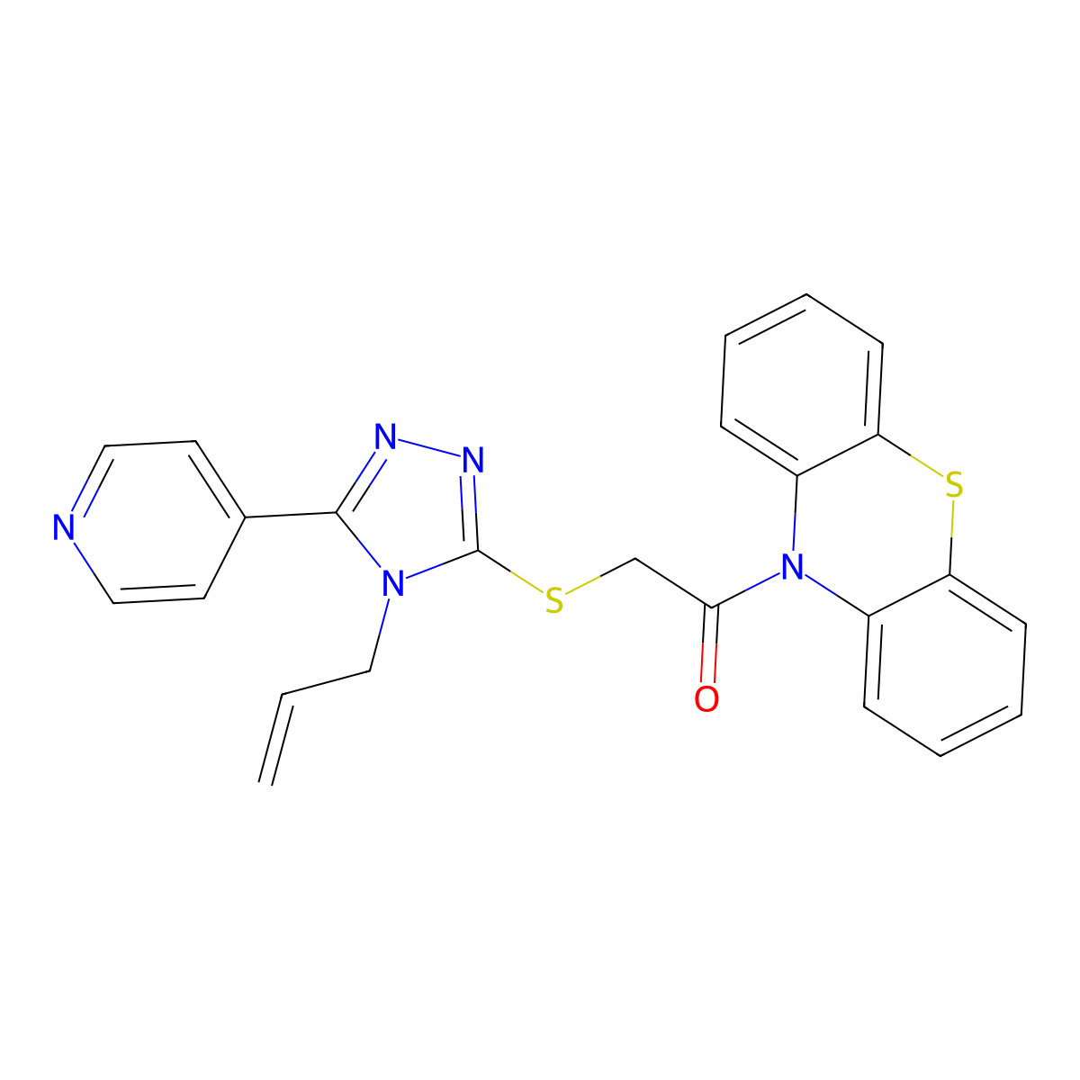 1-Phenothiazin-10-yl-2-[(4-prop-2-enyl-5-pyridin-4-yl-1,2,4-triazol-3-yl)sulfanyl]ethanone molecular structure, CAS 352659-38-2