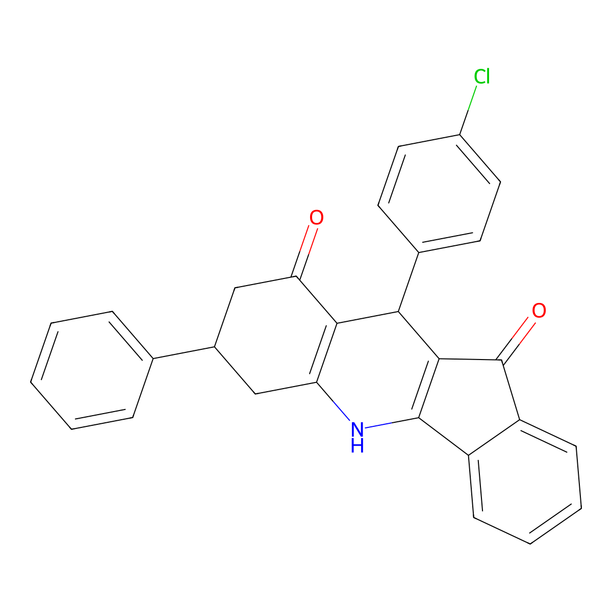 10-(4-chlorophenyl)-7-phenyl-6,7,8,10-tetrahydro-5H-indeno[1,2-b]quinoline-9,11-dione molecular structure, CAS 352659-42-8