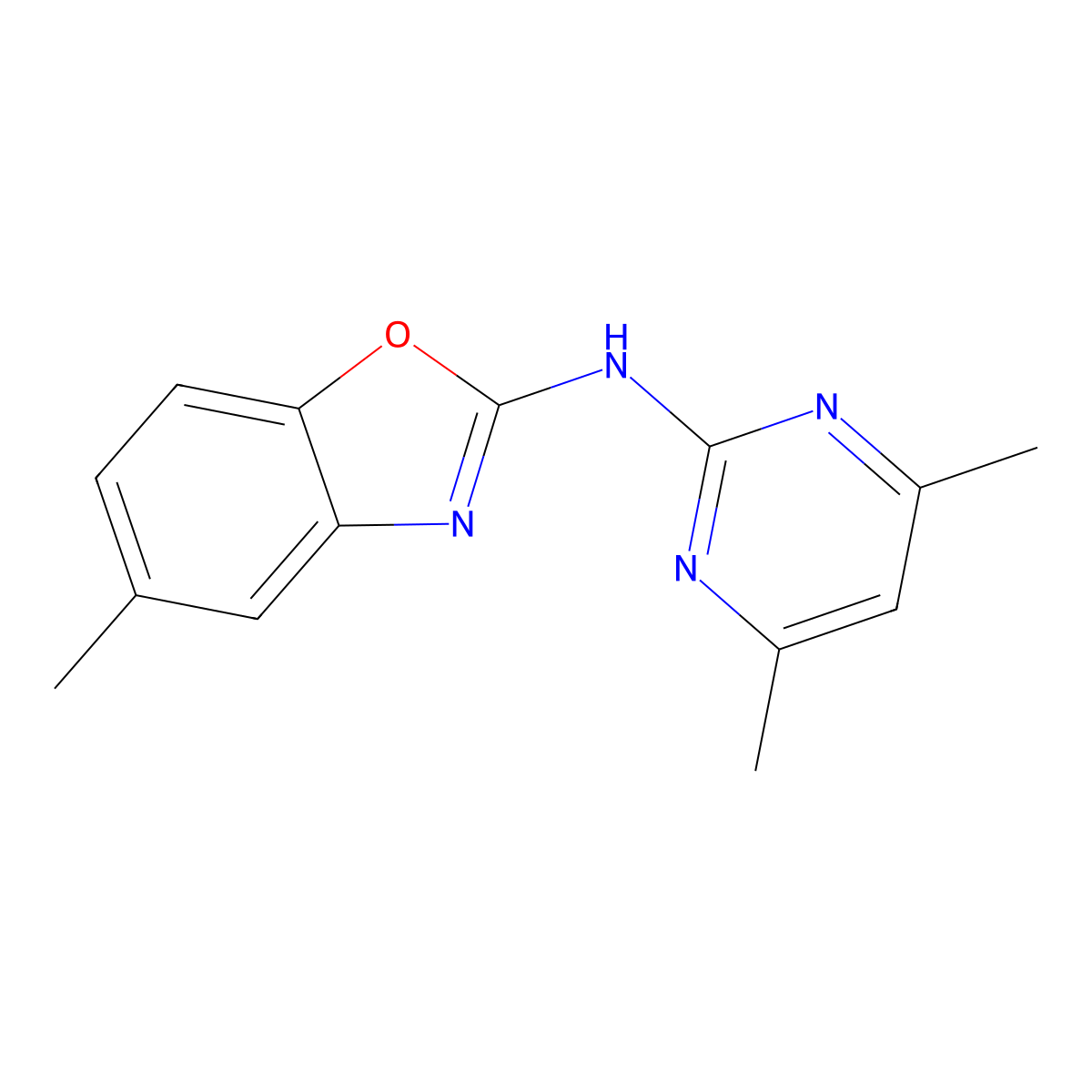 N-(4,6-dimethylpyrimidin-2-yl)-5-methyl-1,3-benzoxazol-2-amine molecular structure, CAS 352659-45-1
