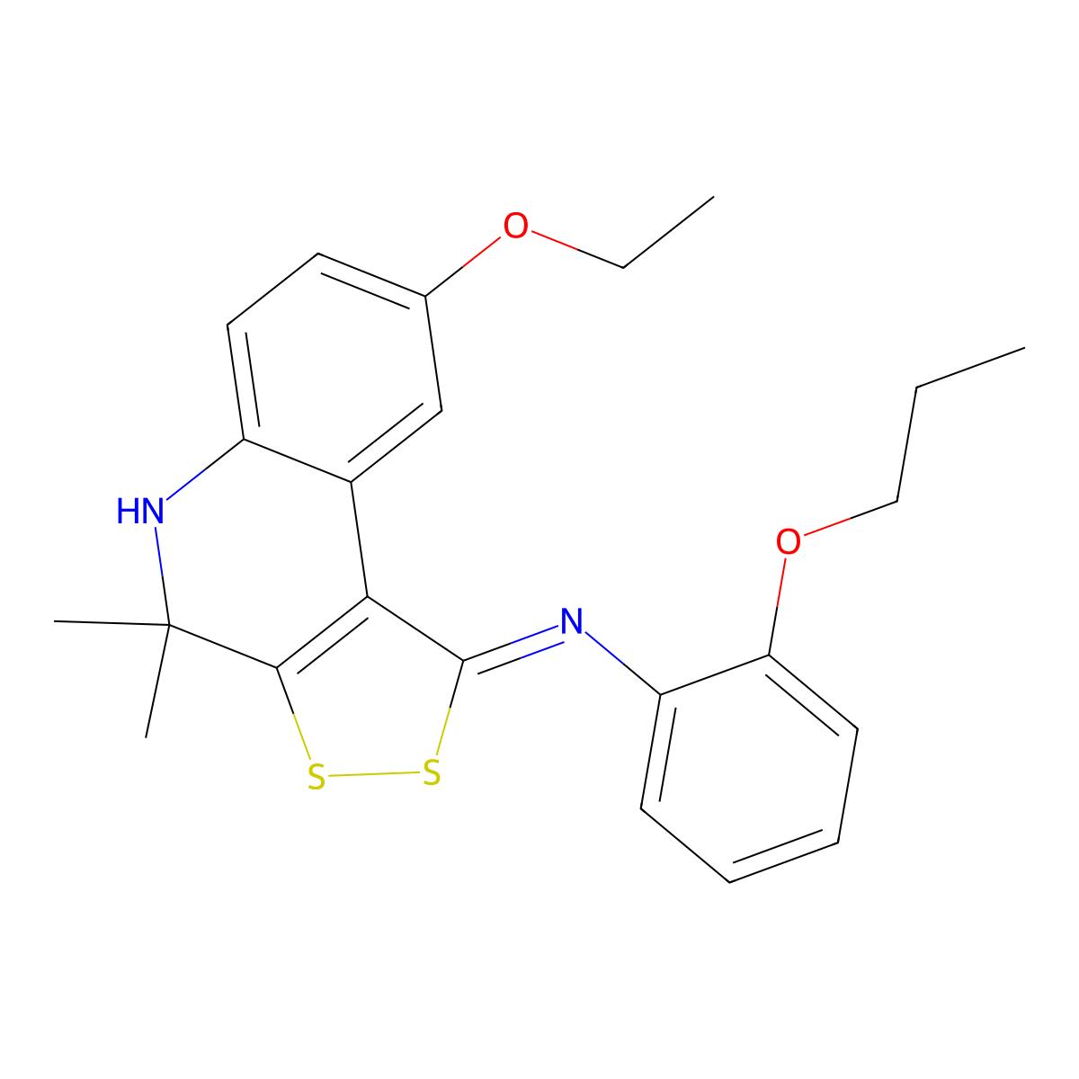 8-ethoxy-4,4-dimethyl-N-(2-propoxyphenyl)-5H-dithiolo[3,4-c]quinolin-1-imine molecular structure, CAS 352659-58-6