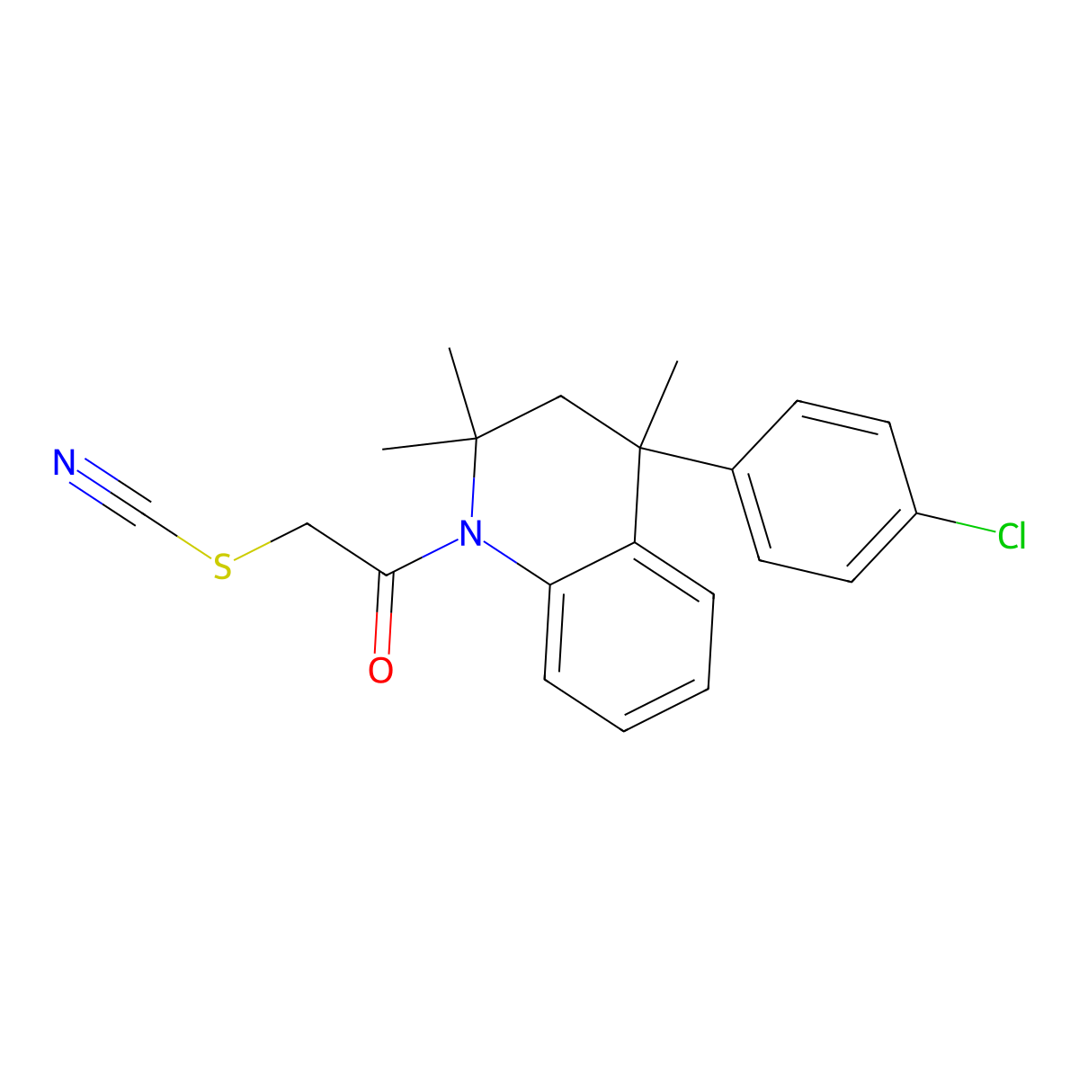 2-[4-(4-chlorophenyl)-2,2,4-trimethyl-3,4-dihydroquinolin-1(2H)-yl]-2-oxoethyl thiocyanate molecular structure, CAS 352659-71-3