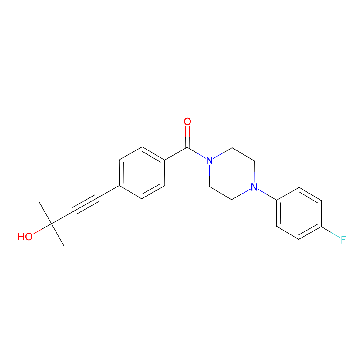 [4-(4-Fluorophenyl)piperazin-1-yl]-[4-(3-hydroxy-3-methylbut-1-ynyl)phenyl]methanone molecular structure, CAS 352659-76-8