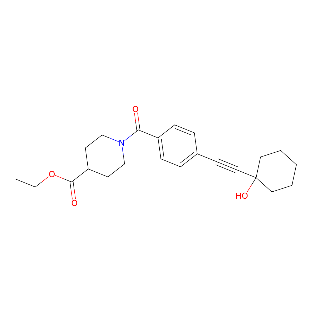 Ethyl 1-({4-[(1-hydroxycyclohexyl)ethynyl]phenyl}carbonyl)piperidine-4-carboxylate molecular structure, CAS 352659-83-7