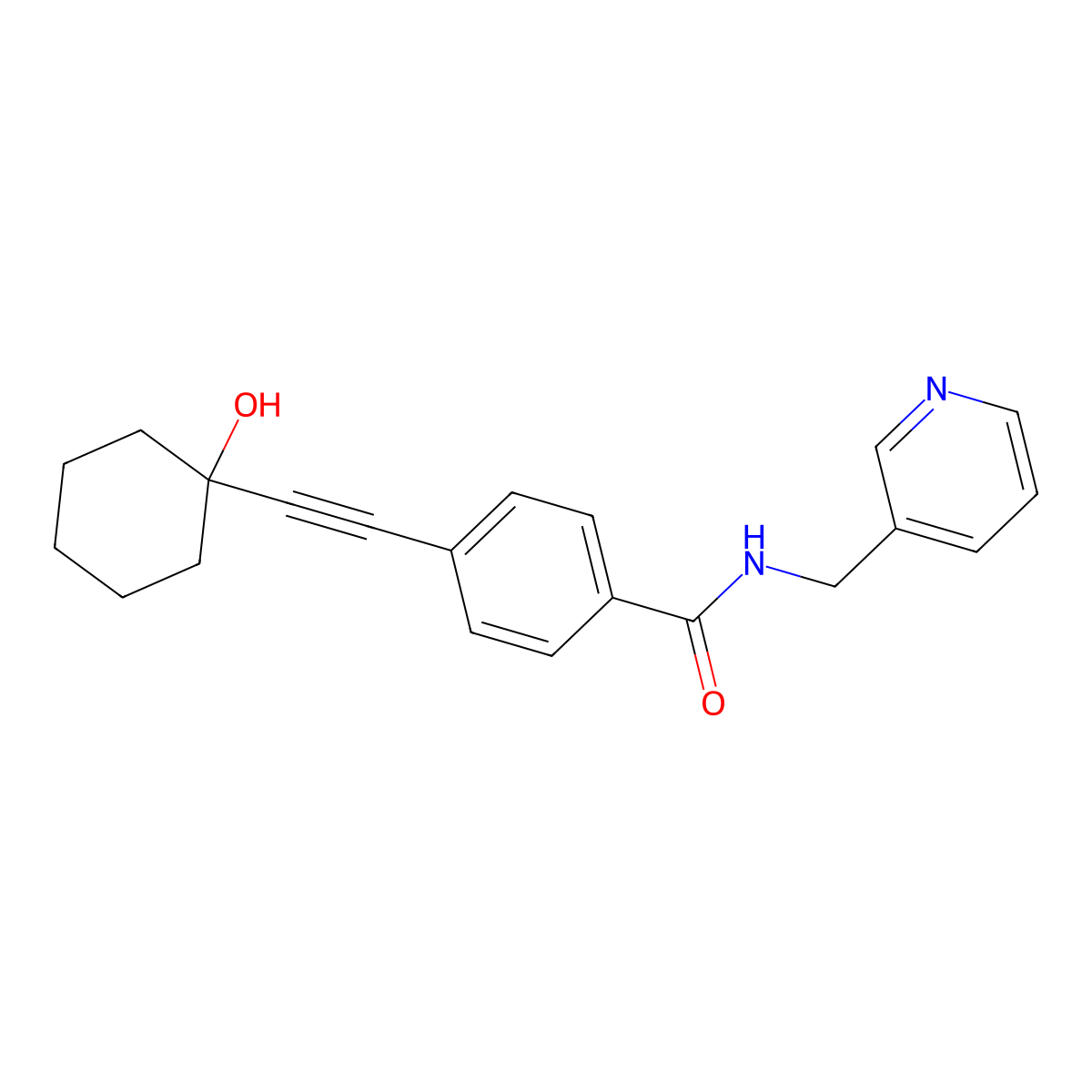 4-[2-(1-hydroxycyclohexyl)ethynyl]-N-(pyridin-3-ylmethyl)benzamide molecular structure, CAS 352659-96-2