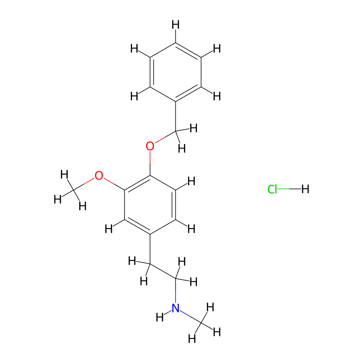 4-Benzyloxy-3-methoxy-N-methylphenethylamine hydrochloride molecular structure, CAS 35266-64-9