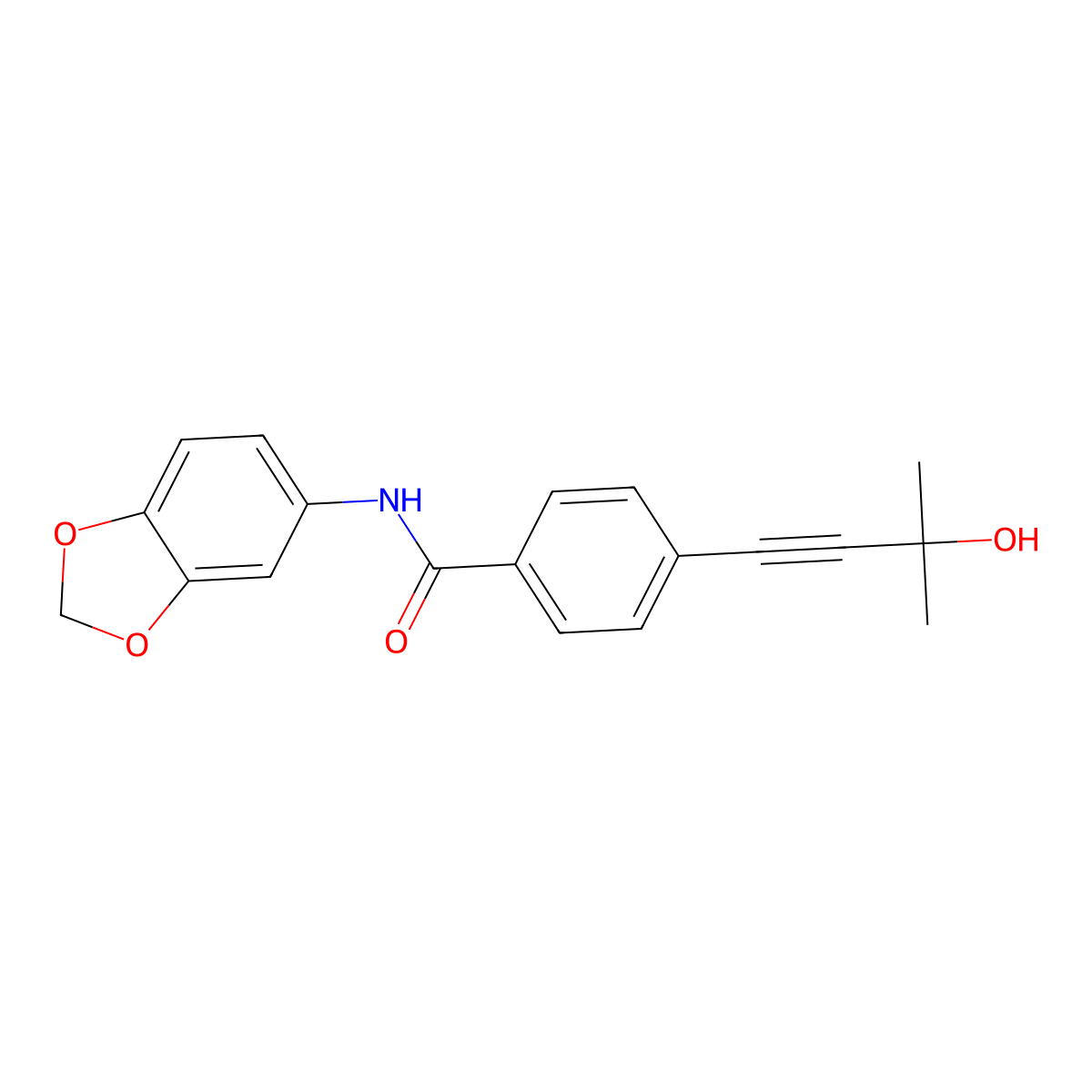 N-(1,3-benzodioxol-5-yl)-4-(3-hydroxy-3-methylbut-1-ynyl)benzamide molecular structure, CAS 352660-00-5