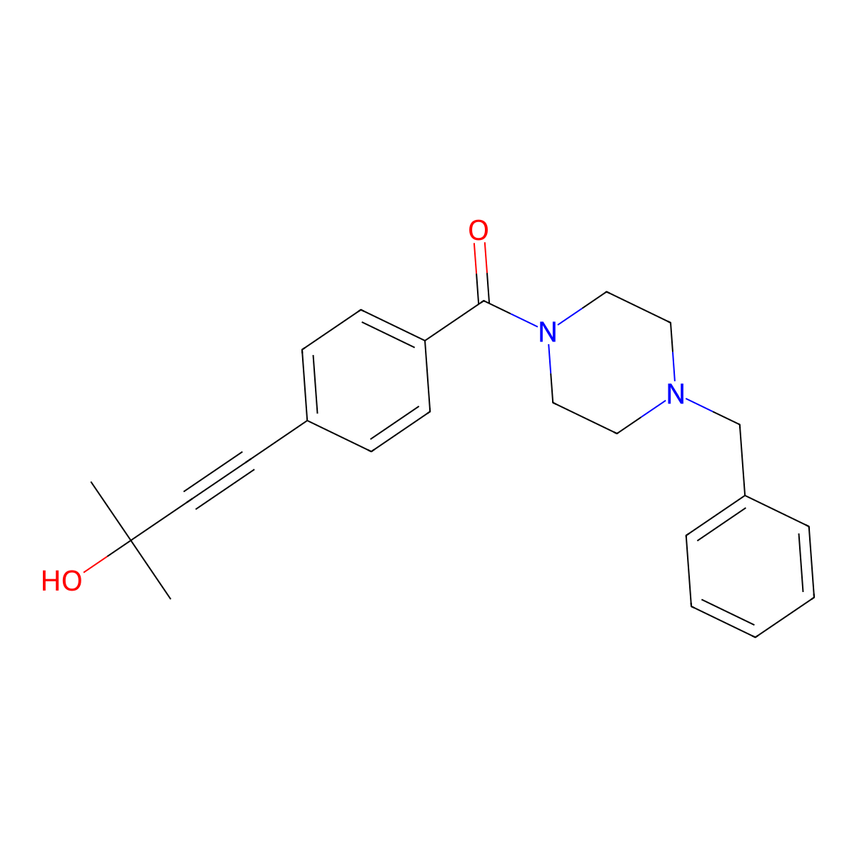 (4-Benzylpiperazin-1-yl)-[4-(3-hydroxy-3-methylbut-1-ynyl)phenyl]methanone molecular structure, CAS 352660-01-6