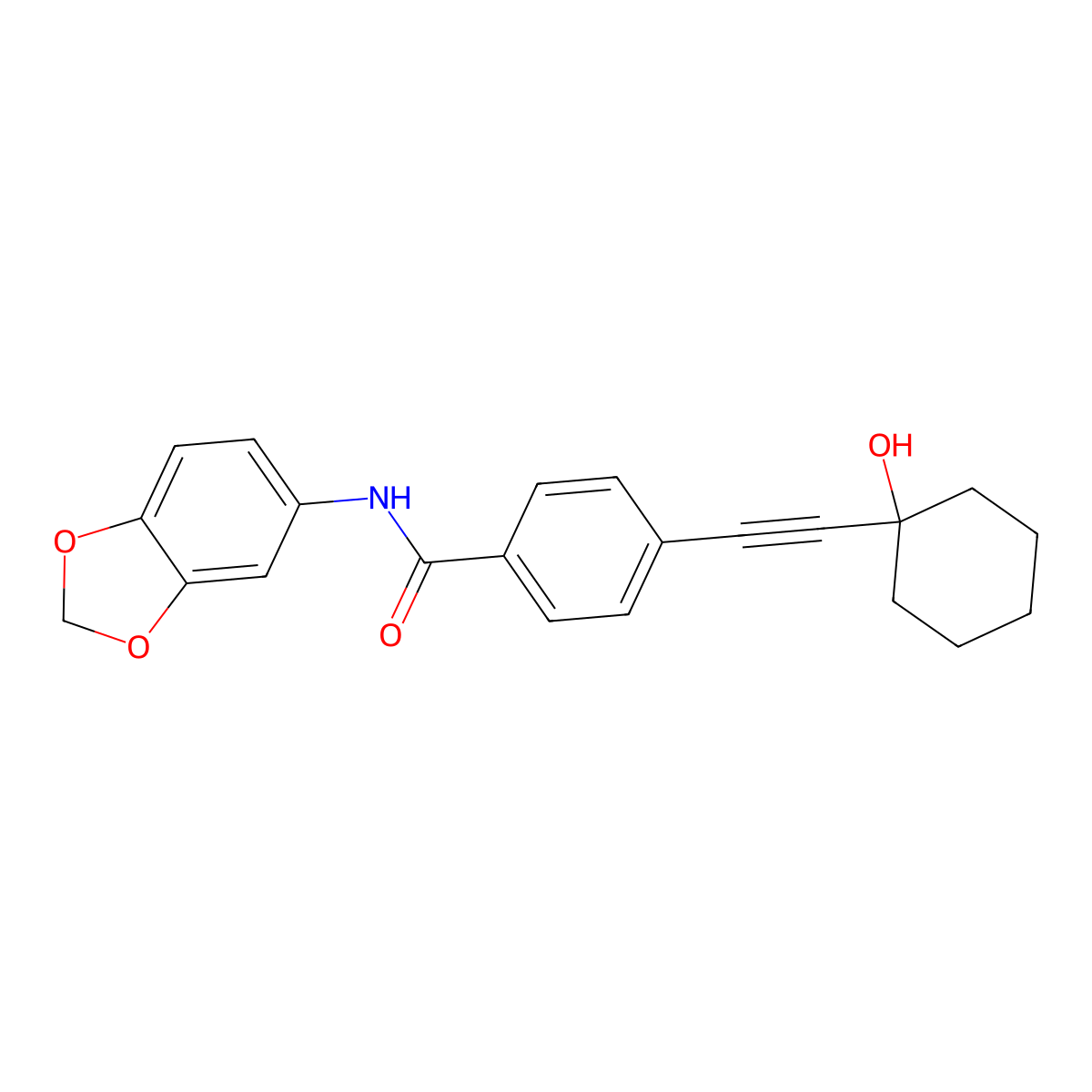 N-(1,3-benzodioxol-5-yl)-4-[(1-hydroxycyclohexyl)ethynyl]benzamide molecular structure, CAS 352660-07-2