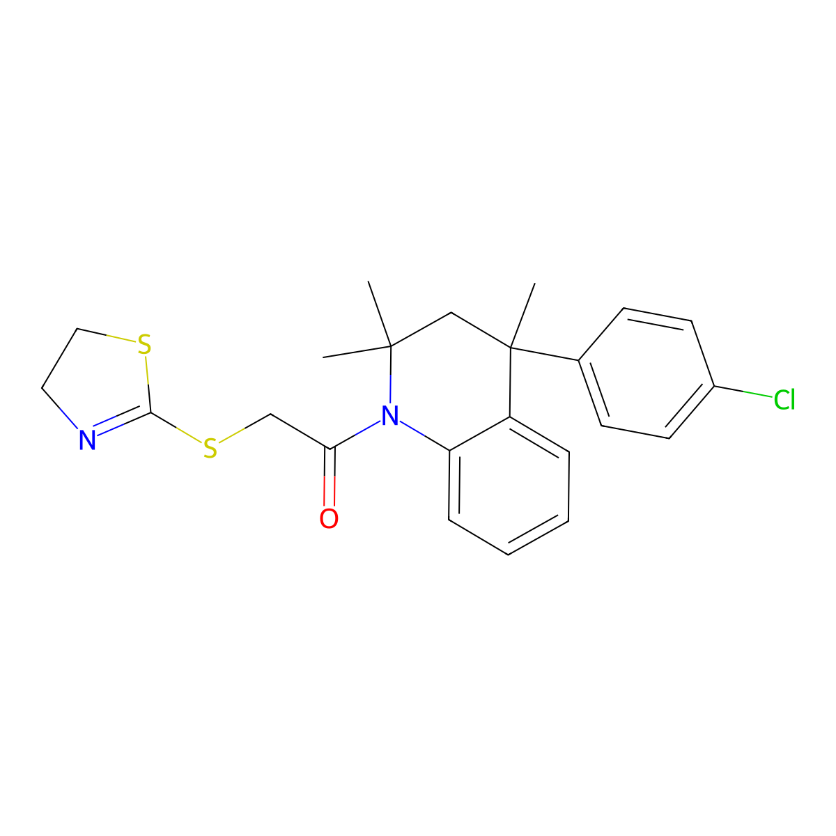 4-(4-Chlorophenyl)-1-[(4,5-dihydro-1,3-thiazol-2-ylthio)acetyl]-2,2,4-trimethyl-1,2,3,4-tetrahydroquinoline molecular structure, CAS 352660-14-1