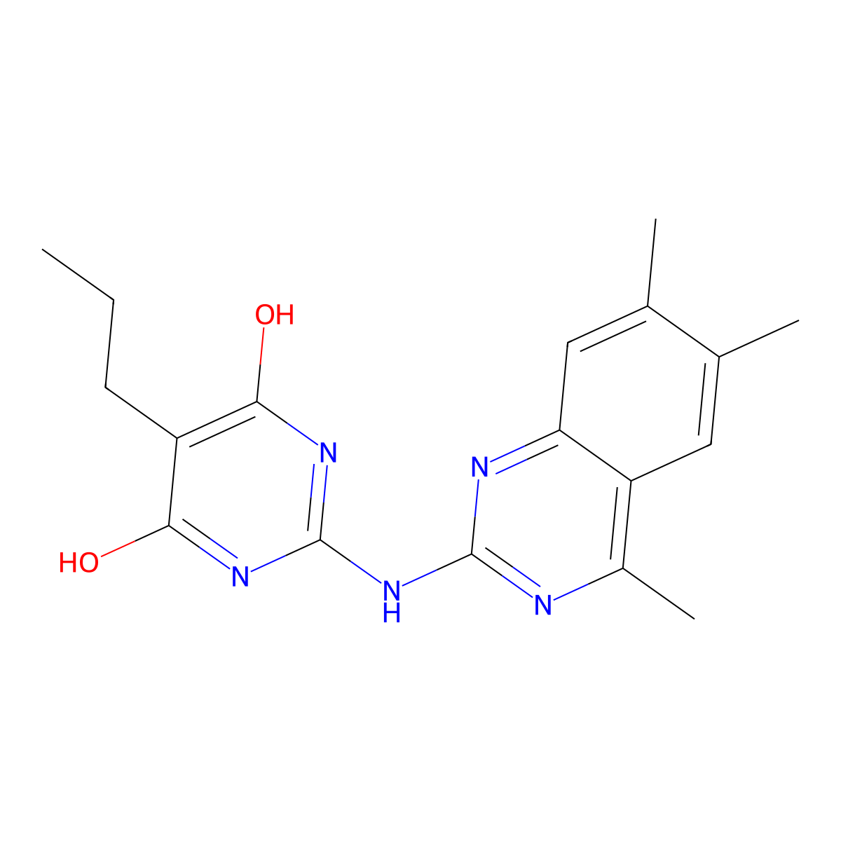5-Propyl-2-[(4,6,7-trimethylquinazolin-2-yl)amino]pyrimidine-4,6-diol molecular structure, CAS 352660-34-5