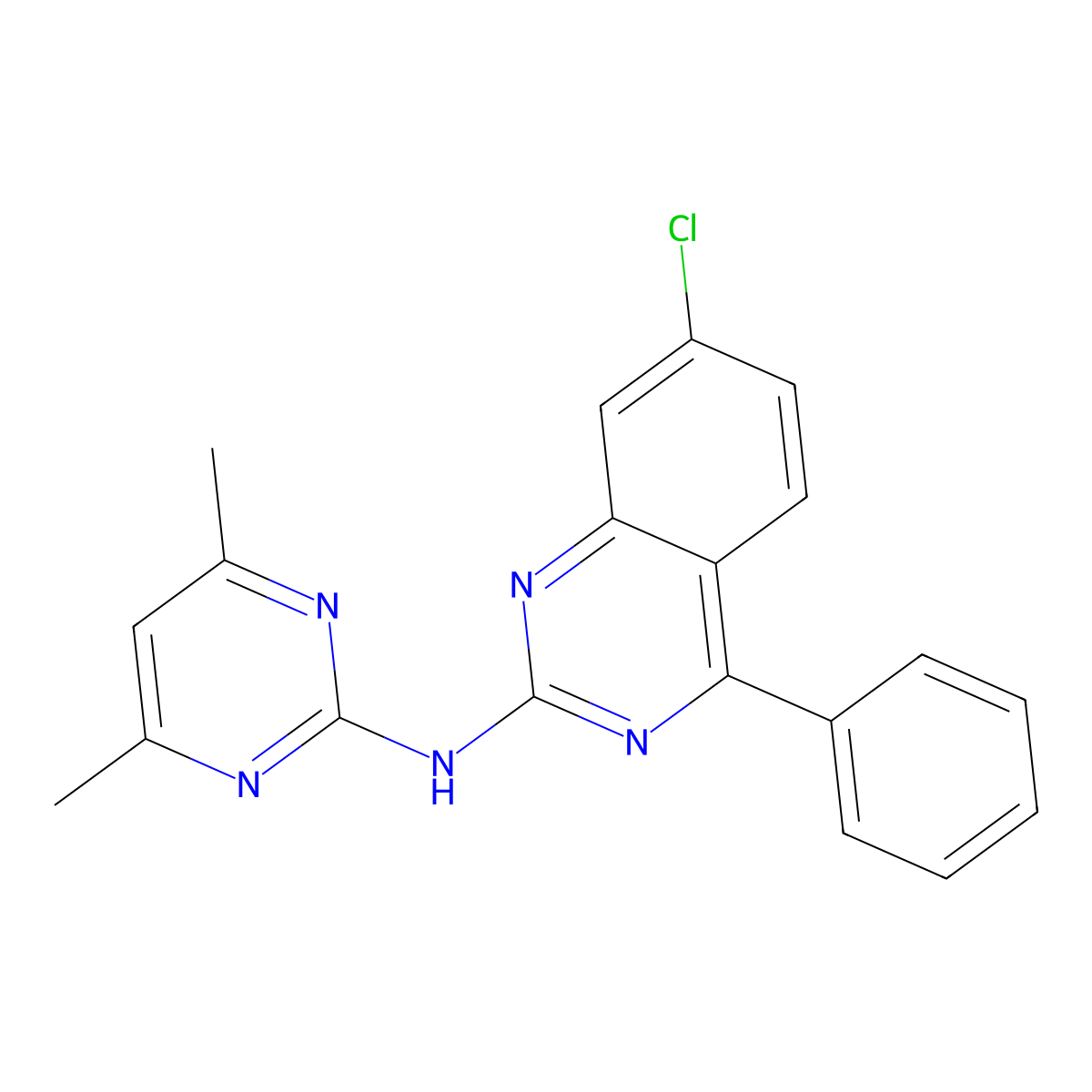 7-chloro-N-(4,6-dimethylpyrimidin-2-yl)-4-phenylquinazolin-2-amine molecular structure, CAS 352660-38-9
