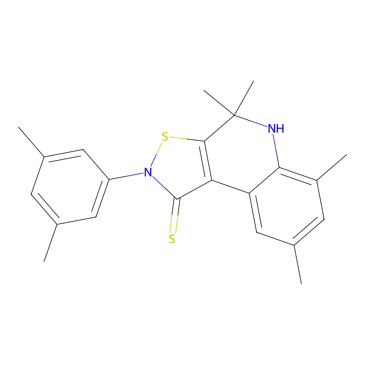 2-(3,5-dimethylphenyl)-4,4,6,8-tetramethyl-4,5-dihydroisothiazolo[5,4-c]quinoline-1(2H)-thione molecular structure, CAS 352660-41-4