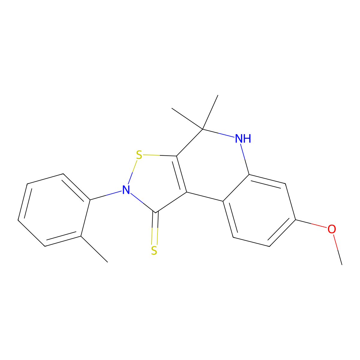 7-methoxy-4,4-dimethyl-2-(2-methylphenyl)-5H-[1,2]thiazolo[5,4-c]quinoline-1-thione molecular structure, CAS 352660-42-5
