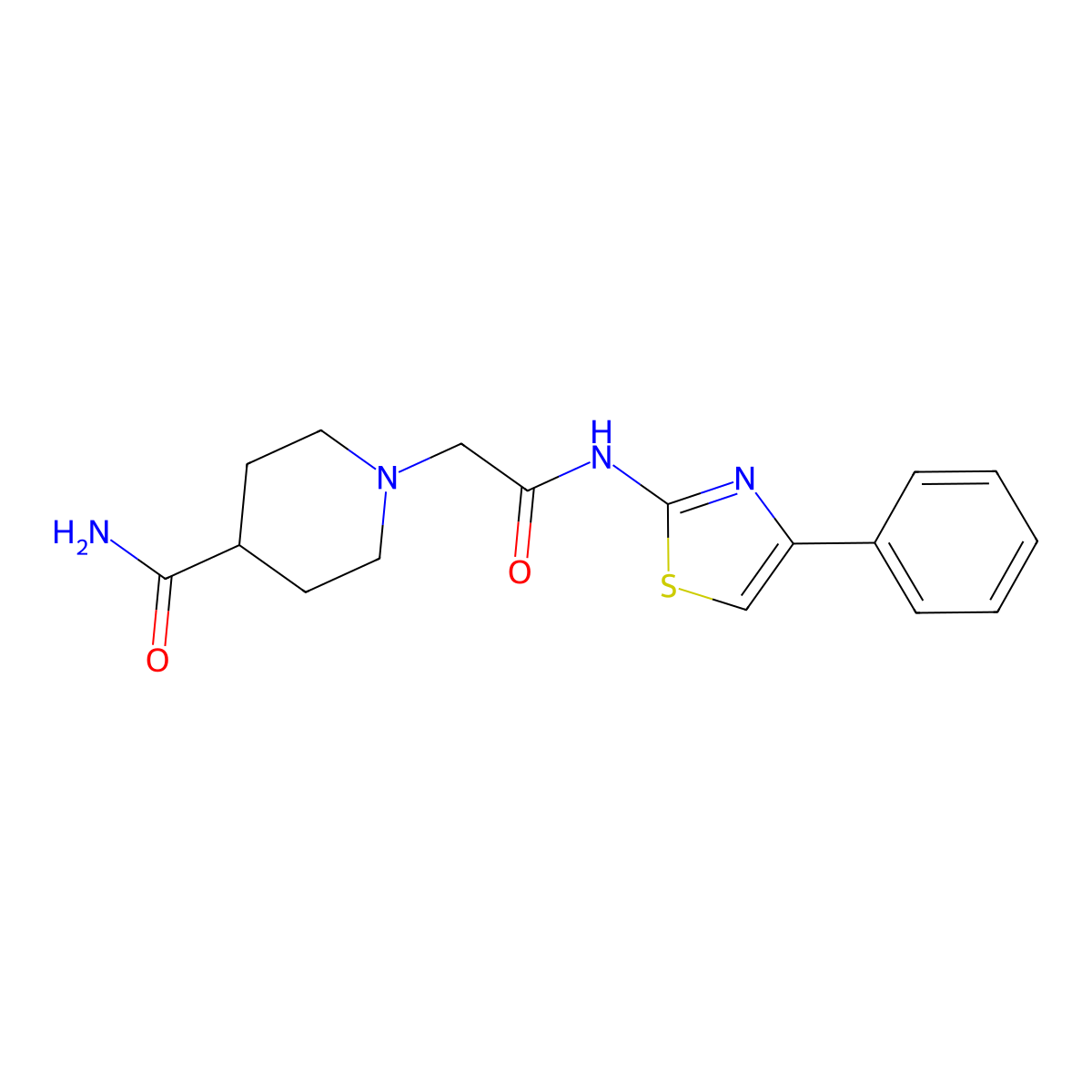 1-[(4-Phenyl-thiazol-2-ylcarbamoyl)-methyl]-piperidine-4-carboxylic acid amide molecular structure, CAS 352660-85-6