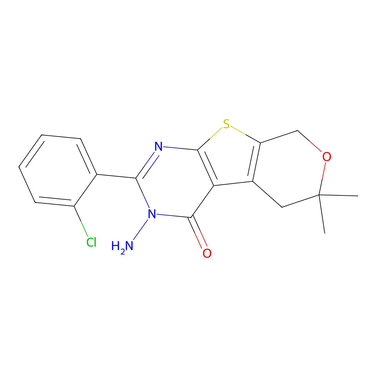 3-amino-2-(2-chlorophenyl)-6,6-dimethyl-3,5,6,8-tetrahydro-4H-pyrano[4',3':4,5]thieno[2,3-d]pyrimidin-4-one molecular structure, CAS 352661-07-5