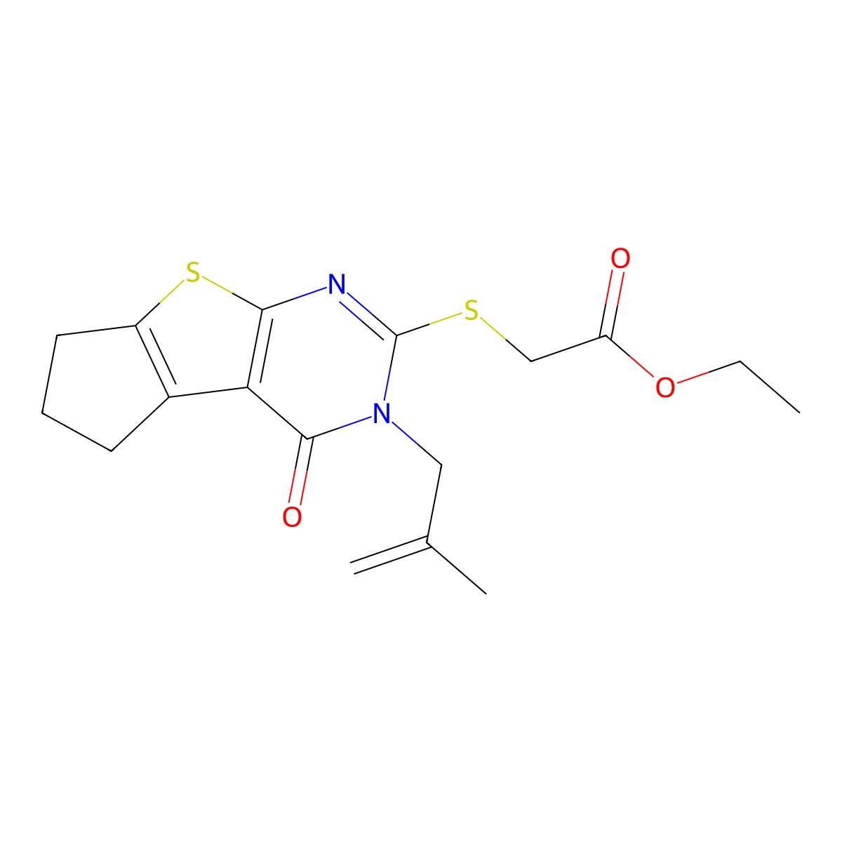ethyl {[3-(2-methyl-2-propenyl)-4-oxo-3,5,6,7-tetrahydro-4H-cyclopenta[4,5]thieno[2,3-d]pyrimidin-2-yl]sulfanyl}acetate molecular structure, CAS 352661-24-6