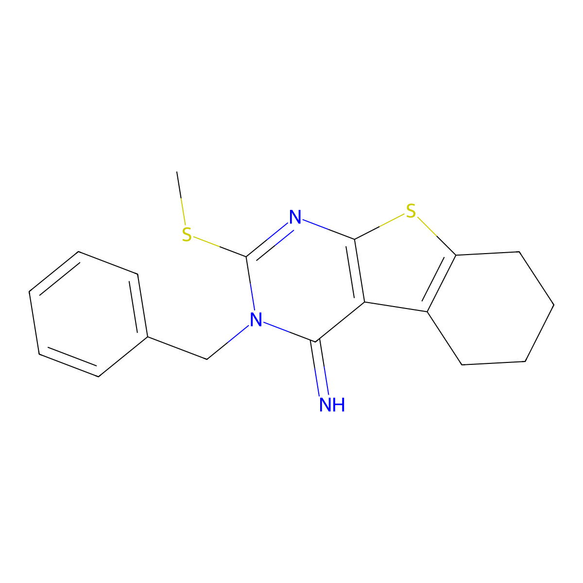 3-benzyl-2-(methylsulfanyl)-5,6,7,8-tetrahydro[1]benzothieno[2,3-d]pyrimidin-4(3H)-imine molecular structure, CAS 352661-31-5