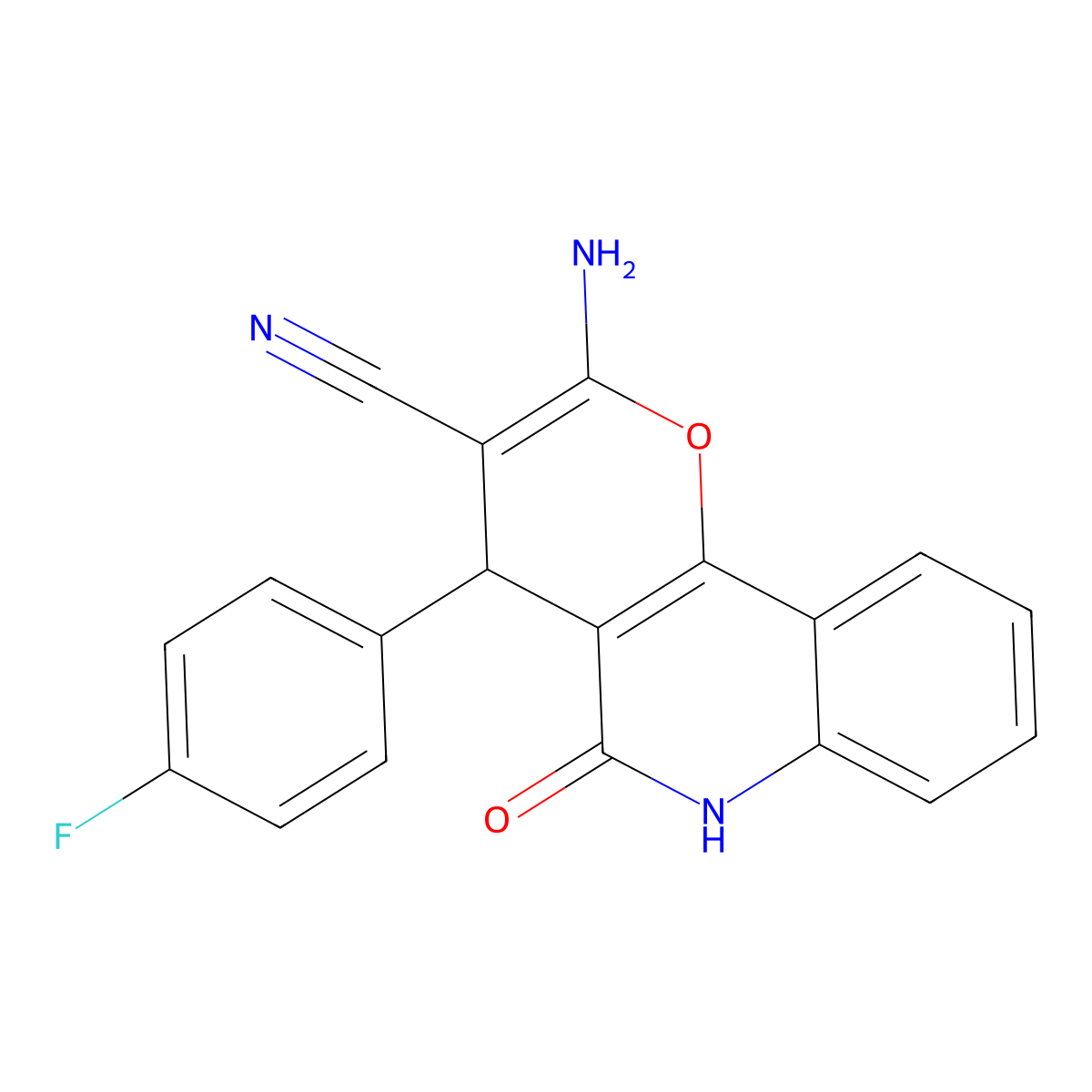2-amino-4-(4-fluorophenyl)-5-oxo-5,6-dihydro-4H-pyrano[3,2-c]quinoline-3-carbonitrile molecular structure, CAS 352663-11-7