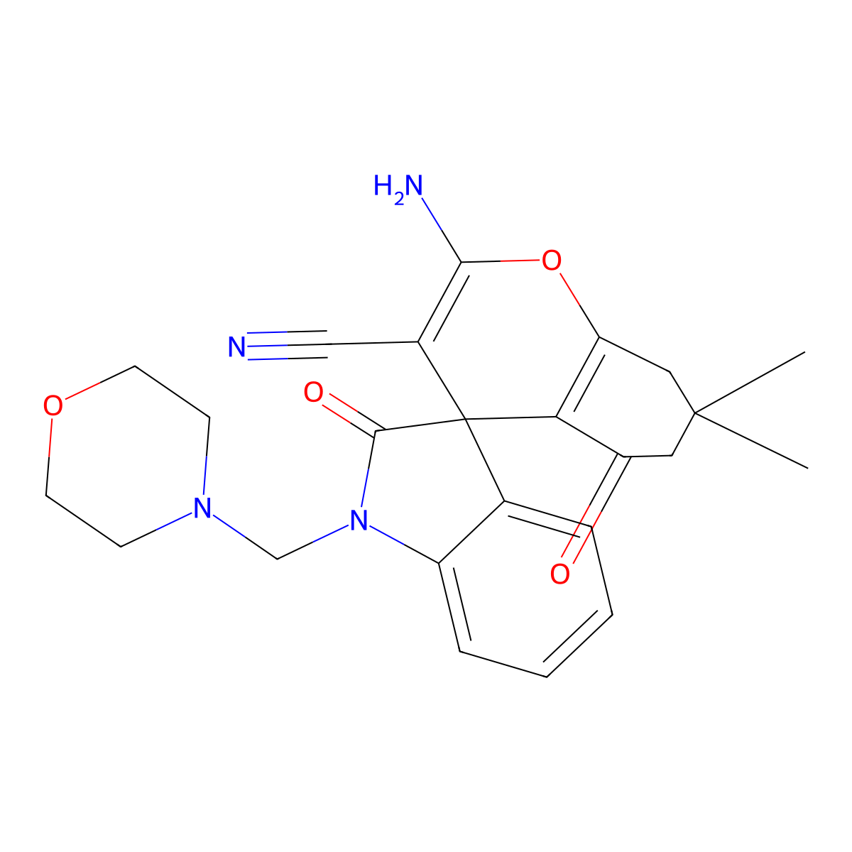 2-Amino-7,7-dimethyl-1'-(morpholin-4-ylmethyl)-2',5-dioxospiro[6,8-dihydrochromene-4,3'-indole]-3-carbonitrile molecular structure, CAS 352663-16-2