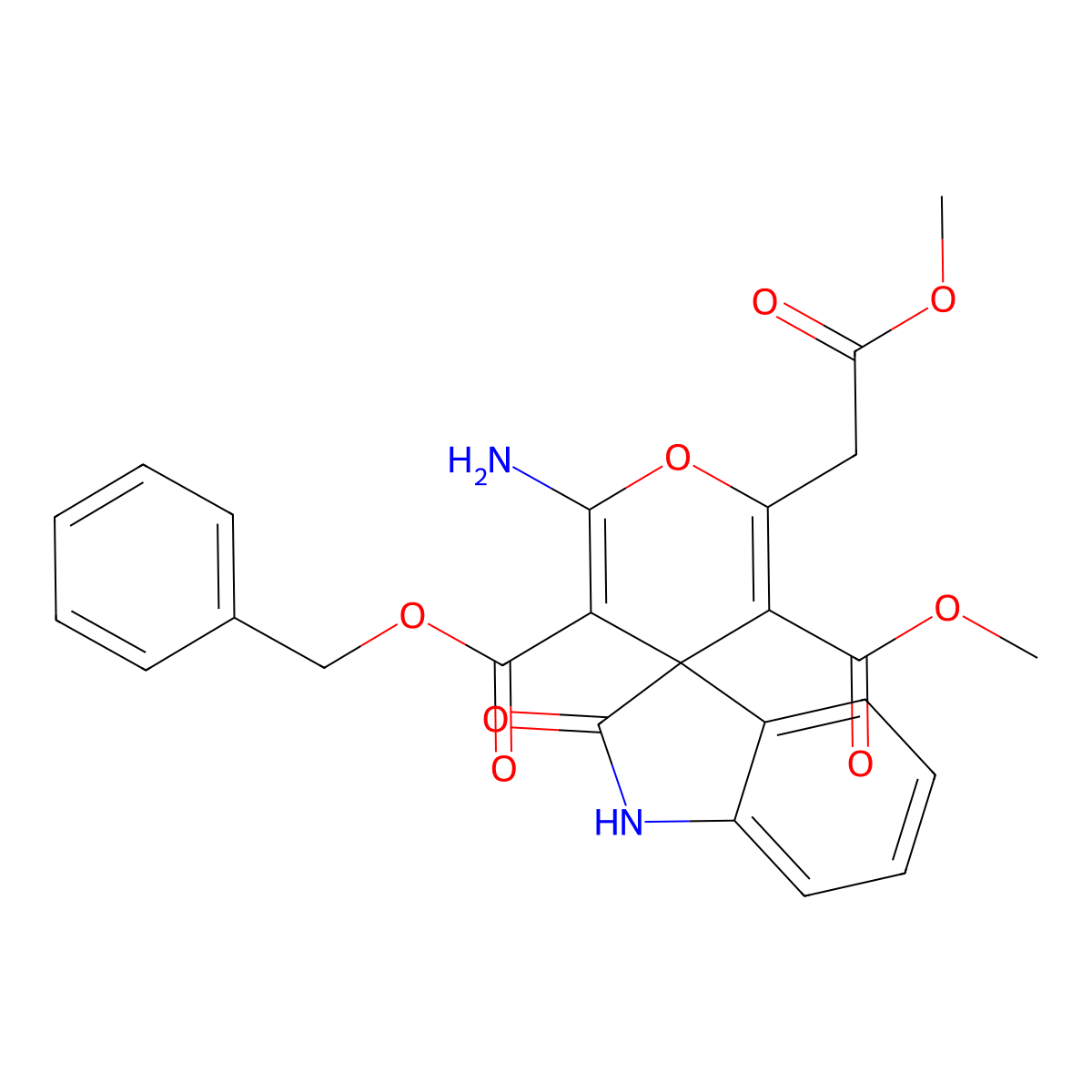 3-O'-benzyl 5-O'-methyl 2'-amino-6'-(2-methoxy-2-oxoethyl)-2-oxospiro[1H-indole-3,4'-pyran]-3',5'-dicarboxylate molecular structure, CAS 352663-31-1