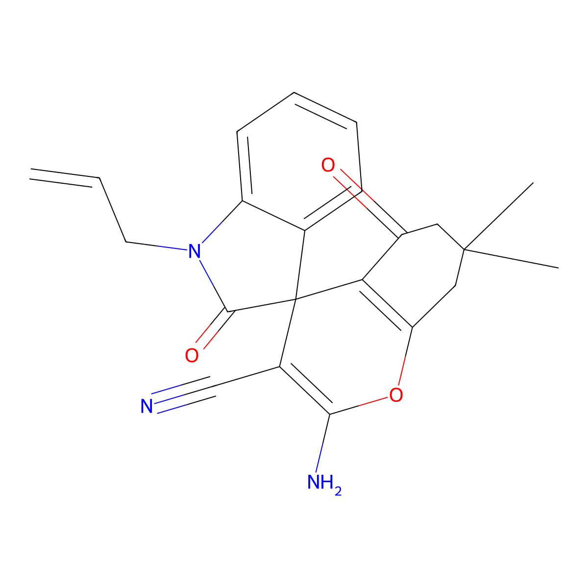 2-Amino-7,7-dimethyl-2',5-dioxo-1'-prop-2-enylspiro[6,8-dihydrochromene-4,3'-indole]-3-carbonitrile molecular structure, CAS 352663-37-7