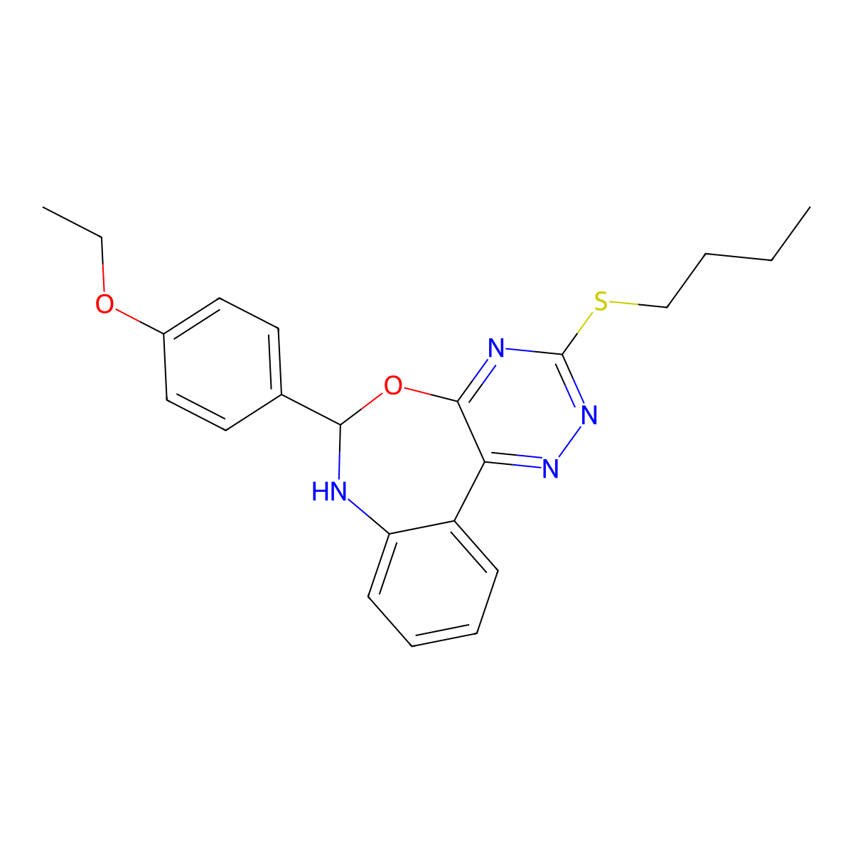 3-(Butylsulfanyl)-6-(4-ethoxyphenyl)-6,7-dihydro[1,2,4]triazino[5,6-d][3,1]benzoxazepine molecular structure, CAS 352663-86-6