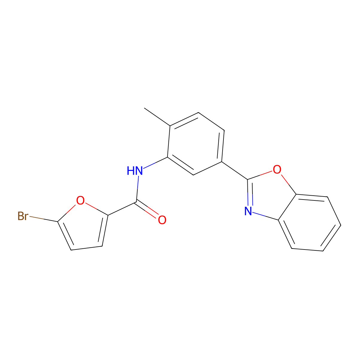 N-[5-(1,3-benzoxazol-2-yl)-2-methylphenyl]-5-bromofuran-2-carboxamide molecular structure, CAS 352665-77-1